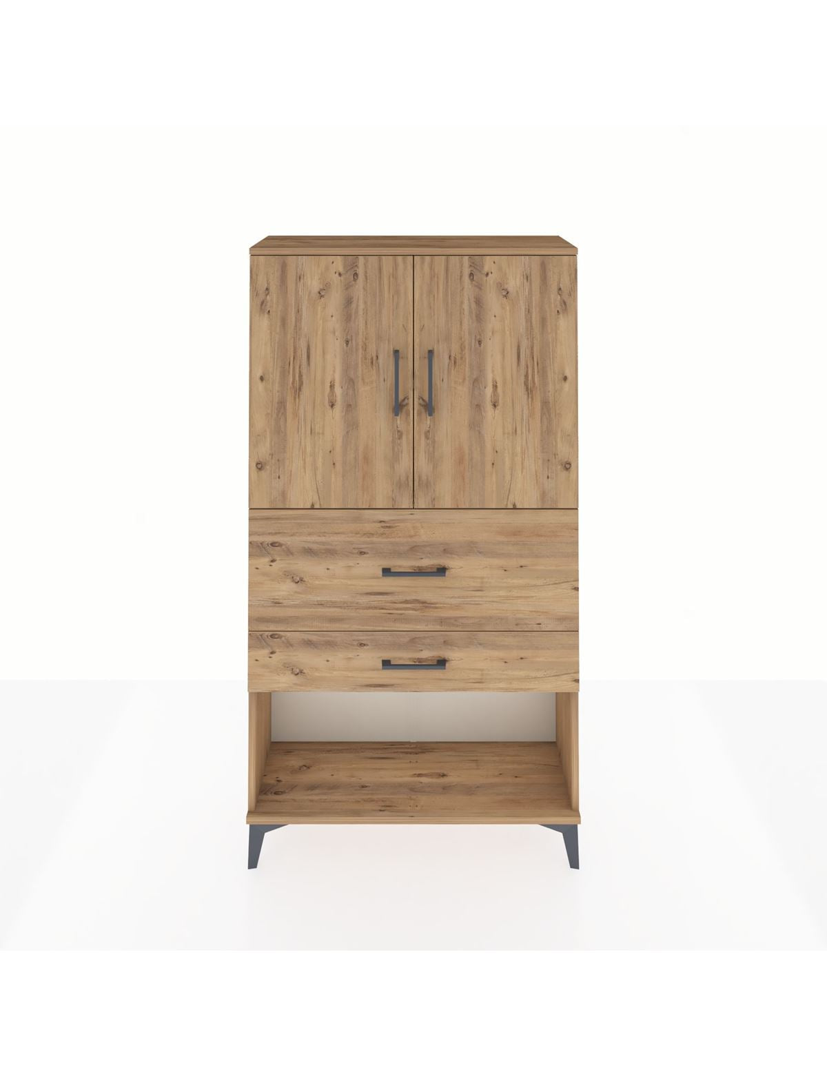 Arges Dolap 2 Raflı 2 Çekmeceli 2 Kapaklı 88x30x163 Çam-Çam