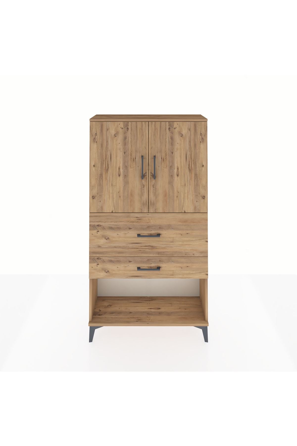 Arges Dolap 2 Raflı 2 Çekmeceli 2 Kapaklı 88x30x163 Çam-Çam