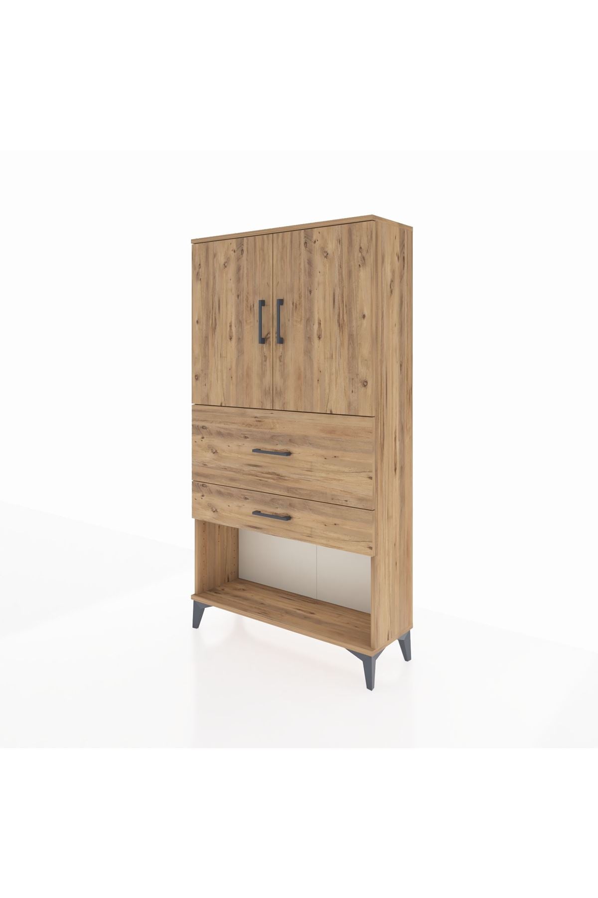 Arges Dolap 2 Raflı 2 Çekmeceli 2 Kapaklı 88x30x163 Çam-Çam