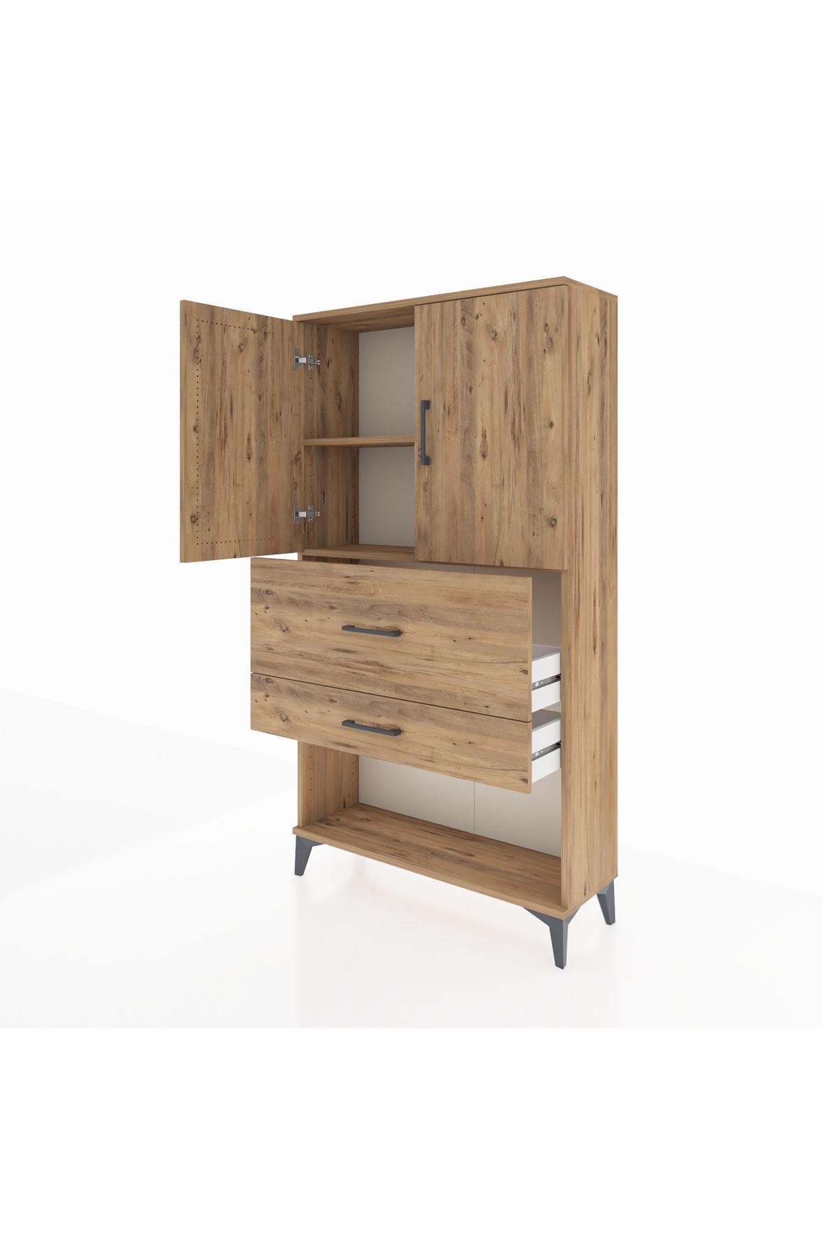 Arges Dolap 2 Raflı 2 Çekmeceli 2 Kapaklı 88x30x163 Çam-Çam