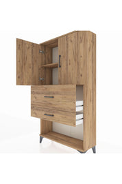Arges Dolap 2 Raflı 2 Çekmeceli 2 Kapaklı 88x30x163 Çam-Çam