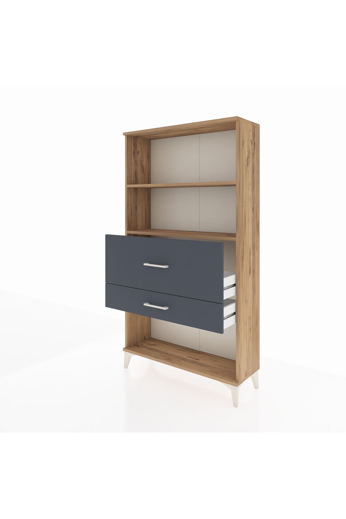 Arges Dolap 2 Raflı 2 Çekmeceli 88x30x163 Çam-Antrasit