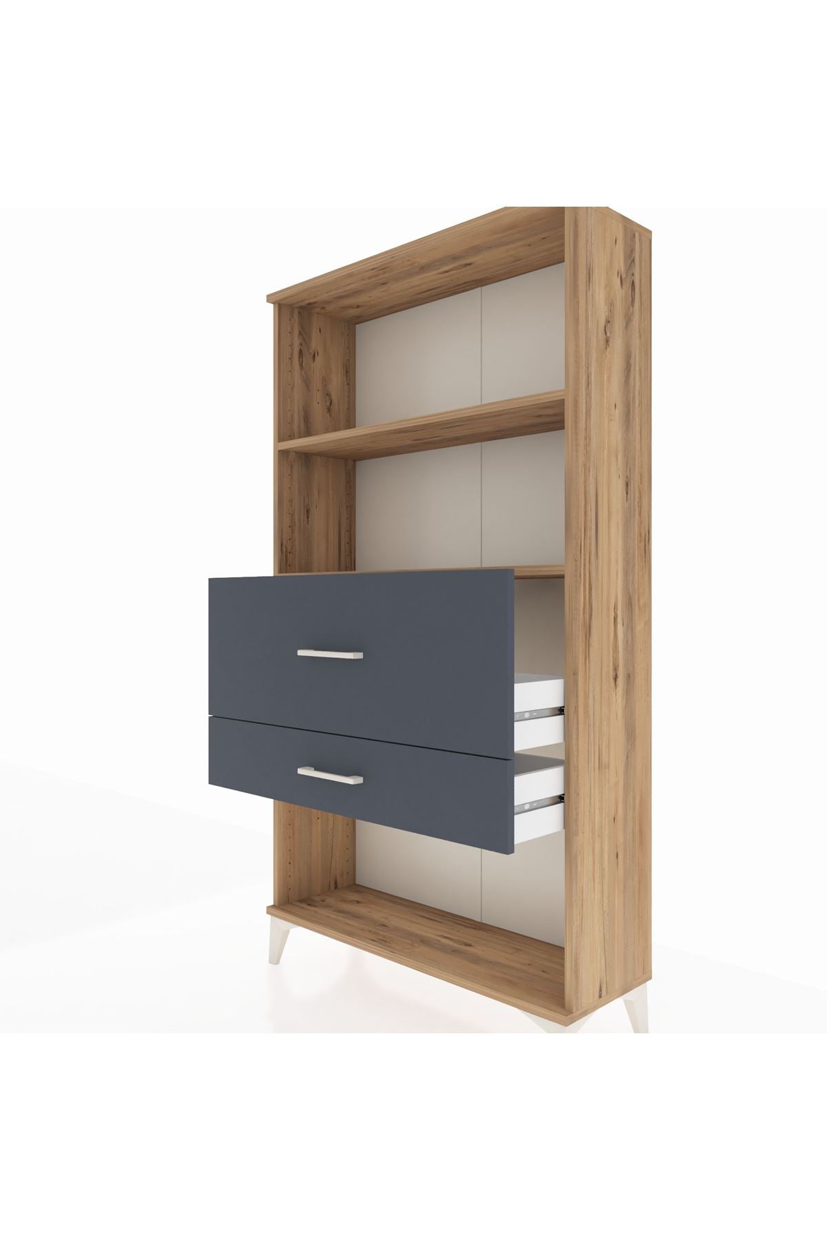 Arges Dolap 2 Raflı 2 Çekmeceli 88x30x163 Çam-Antrasit