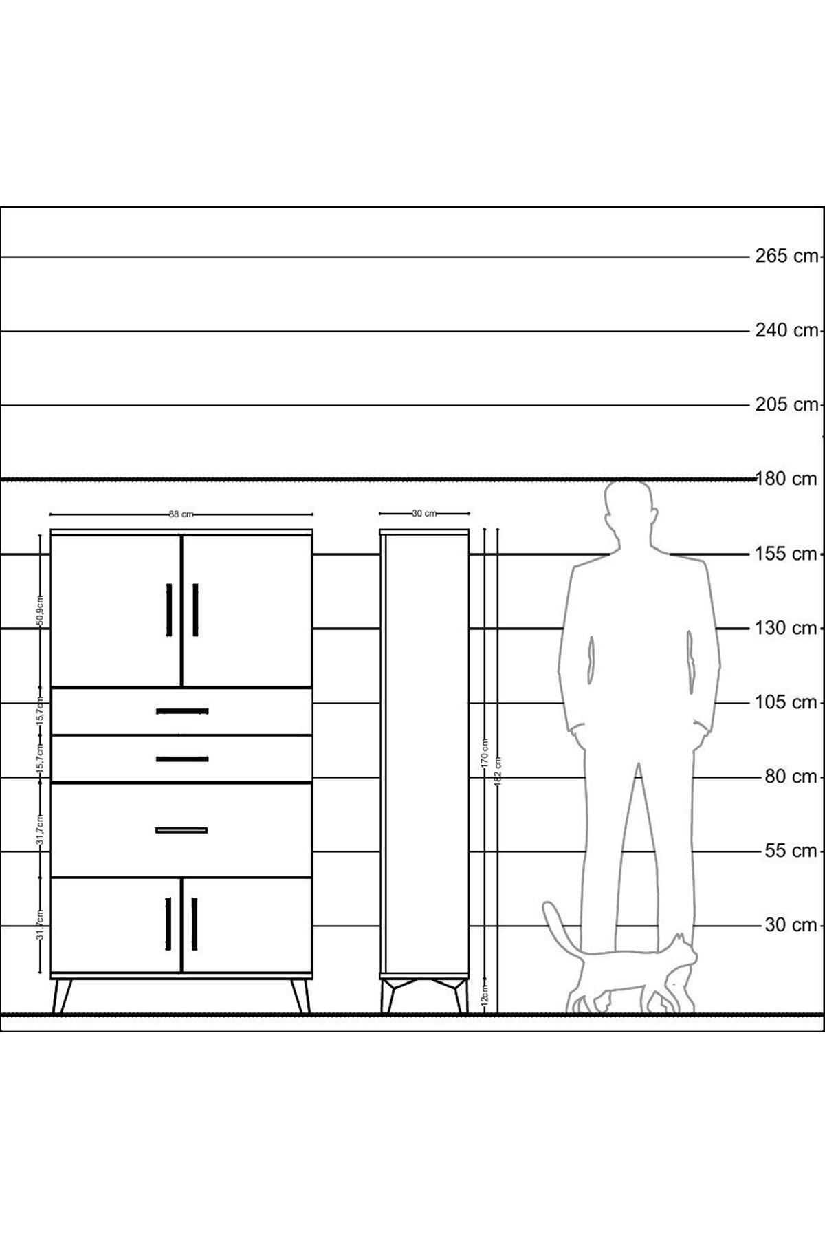 Arges Dolap 2 Raflı 3 Çekmeceli 4 Kapaklı 88x30x163 Aytaşı-Antrasit