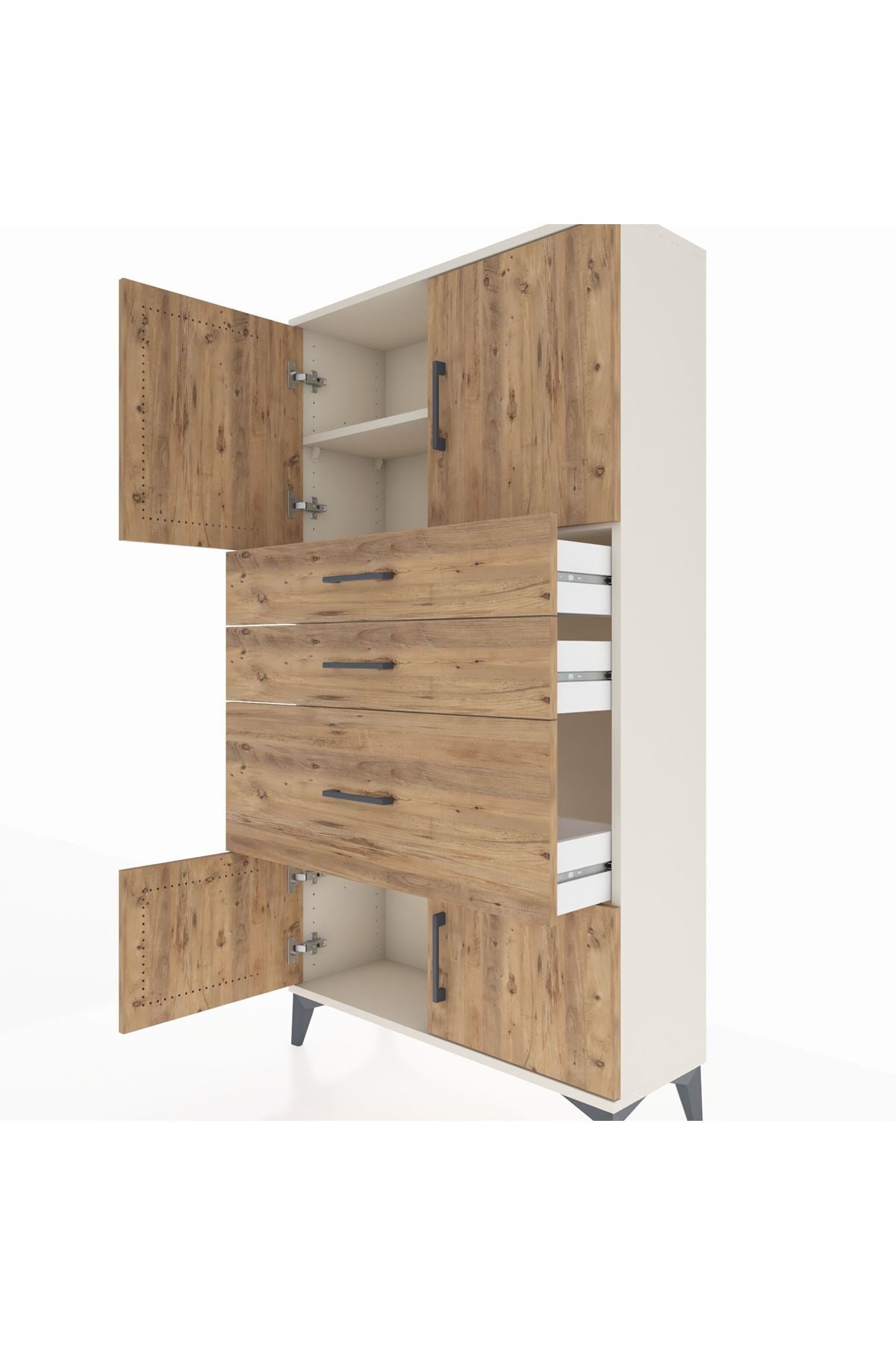 Arges Dolap 2 Raflı 3 Çekmeceli 4 Kapaklı 88x30x163 Aytaşı-Çam