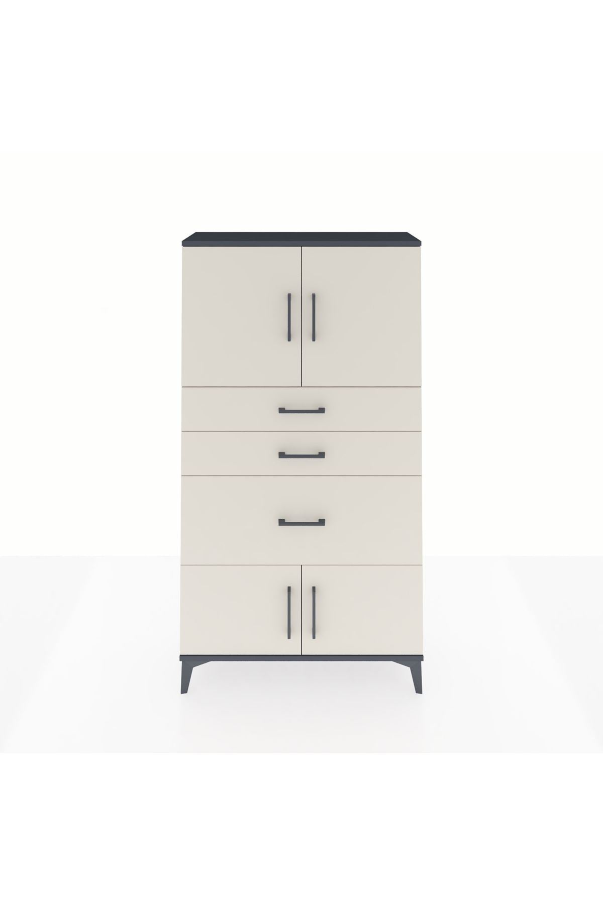 Arges Dolap 2 Raflı 3 Çekmeceli 4 Kapaklı 88x30x163 Antrasit-Aytaşı