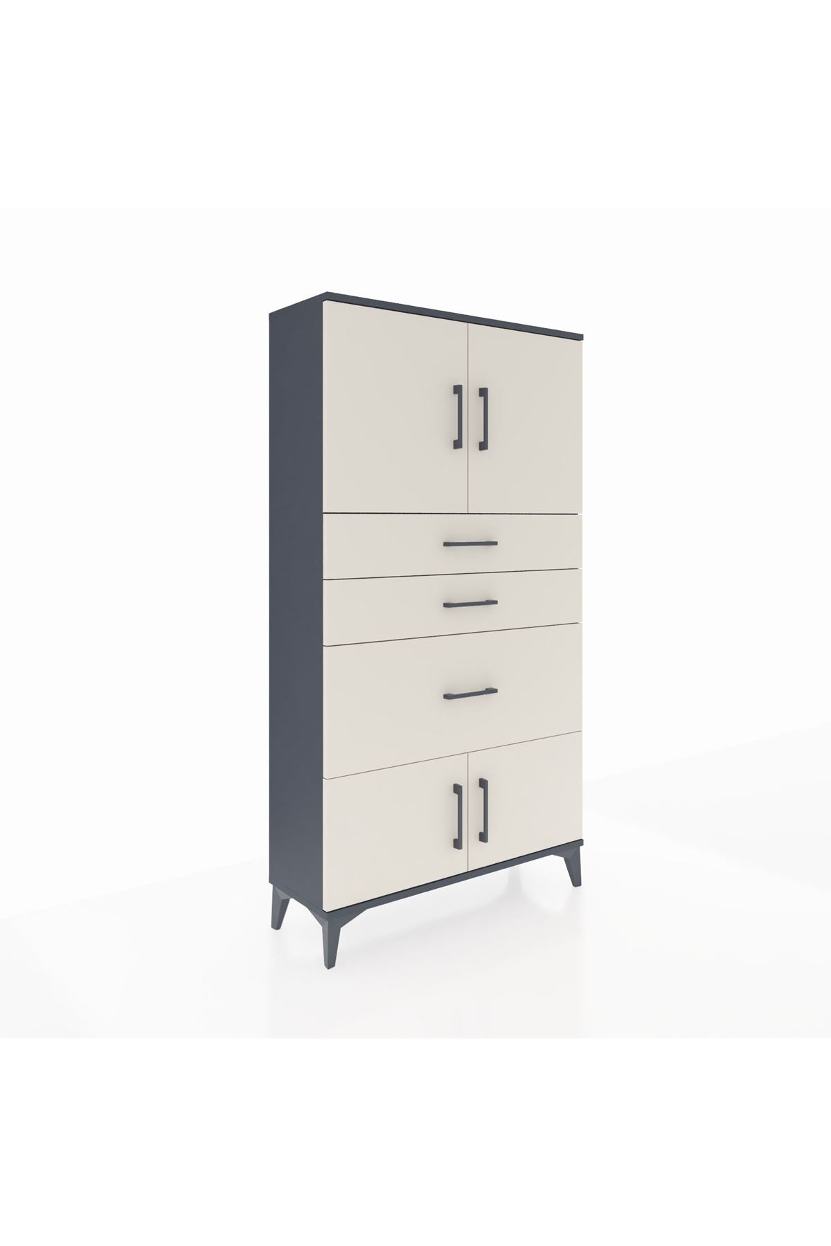 Arges Dolap 2 Raflı 3 Çekmeceli 4 Kapaklı 88x30x163 Antrasit-Aytaşı