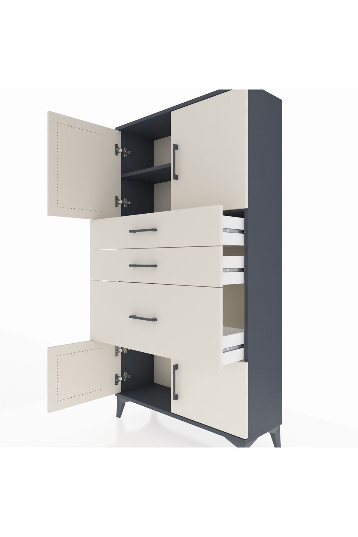 Arges Dolap 2 Raflı 3 Çekmeceli 4 Kapaklı 88x30x163 Antrasit-Aytaşı