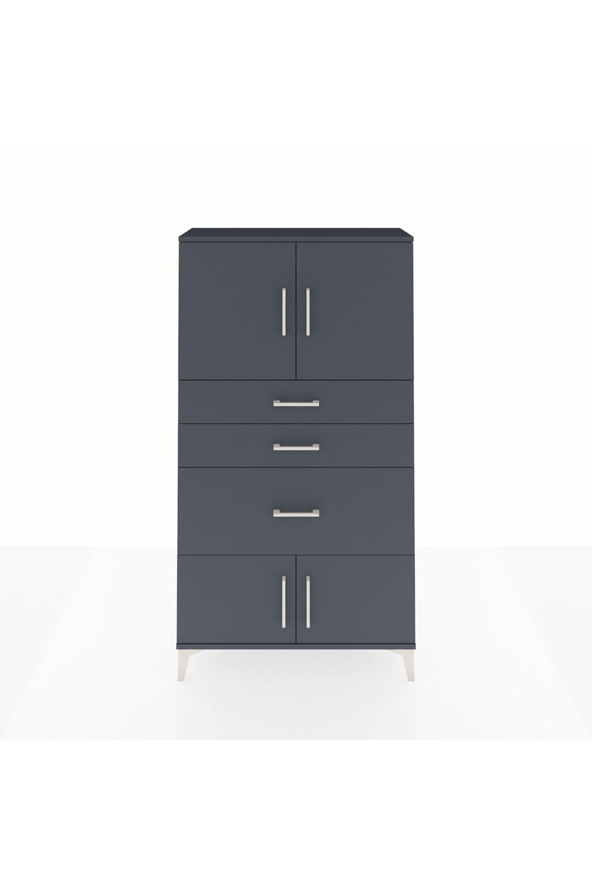 Arges Dolap 2 Raflı 3 Çekmeceli 4 Kapaklı 88x30x163 Antrasit-Antrasit