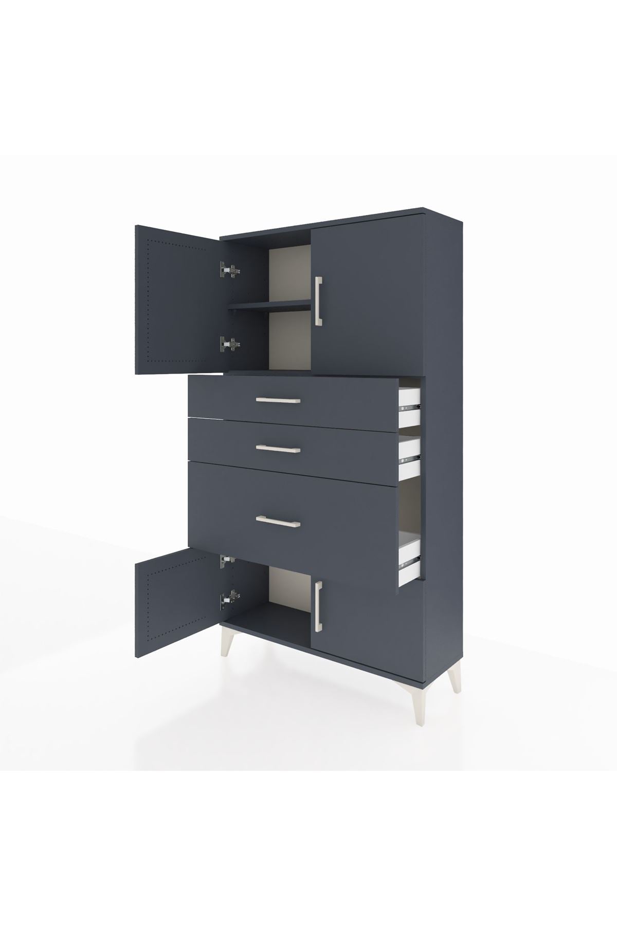 Arges Dolap 2 Raflı 3 Çekmeceli 4 Kapaklı 88x30x163 Antrasit-Antrasit