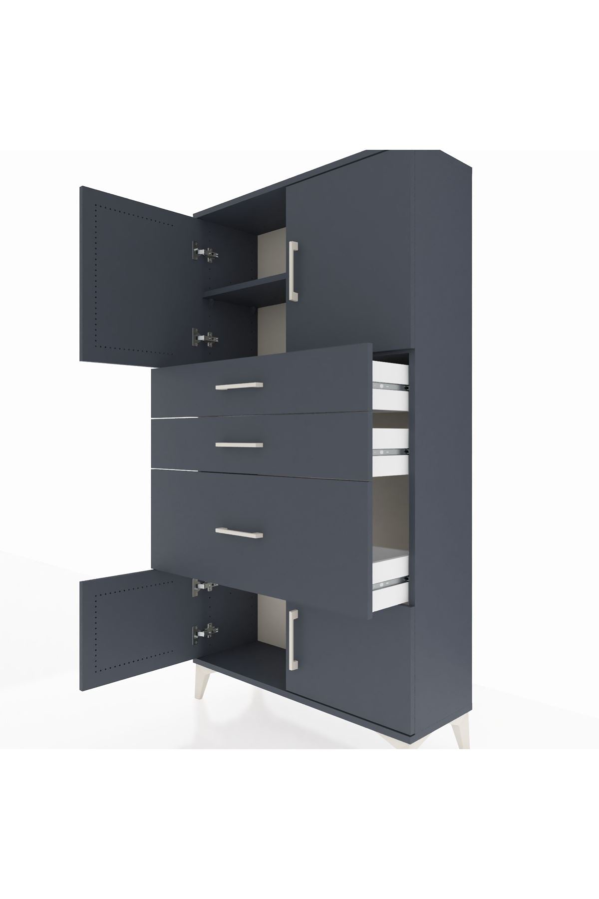 Arges Dolap 2 Raflı 3 Çekmeceli 4 Kapaklı 88x30x163 Antrasit-Antrasit