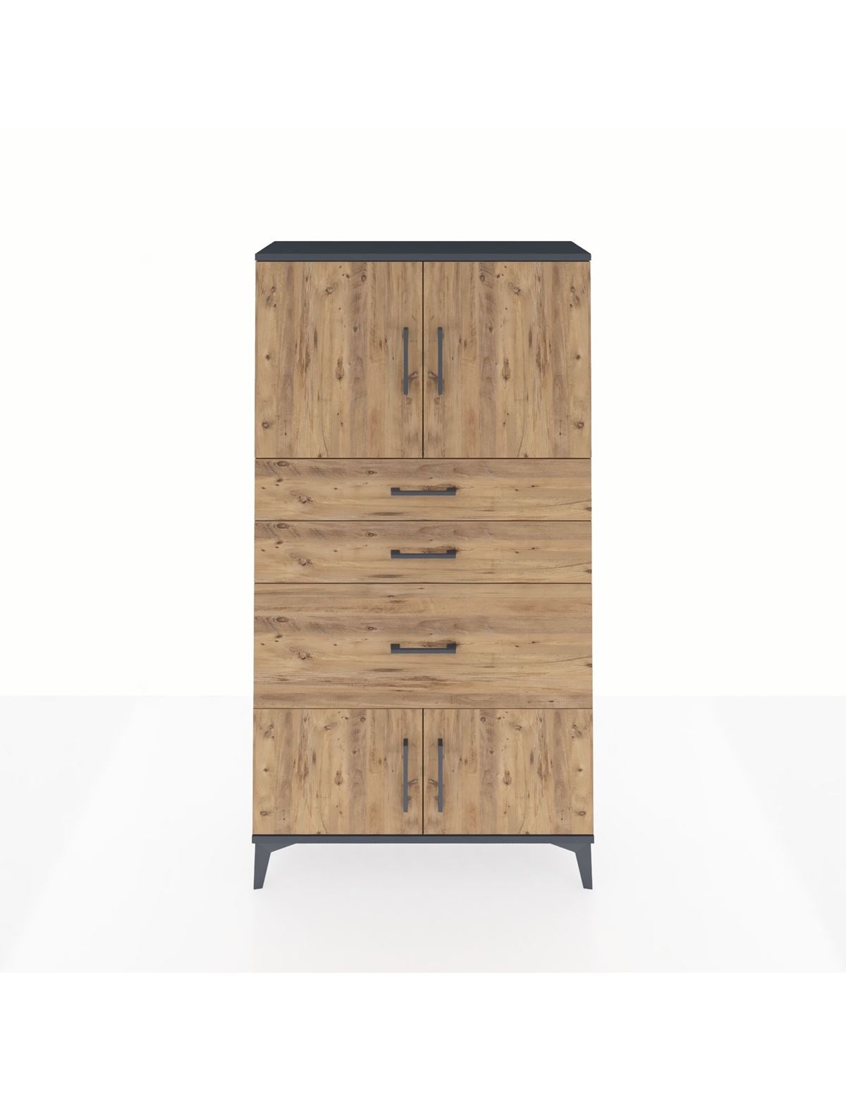 Arges Dolap 2 Raflı 3 Çekmeceli 4 Kapaklı 88x30x163 Antrasit-Çam