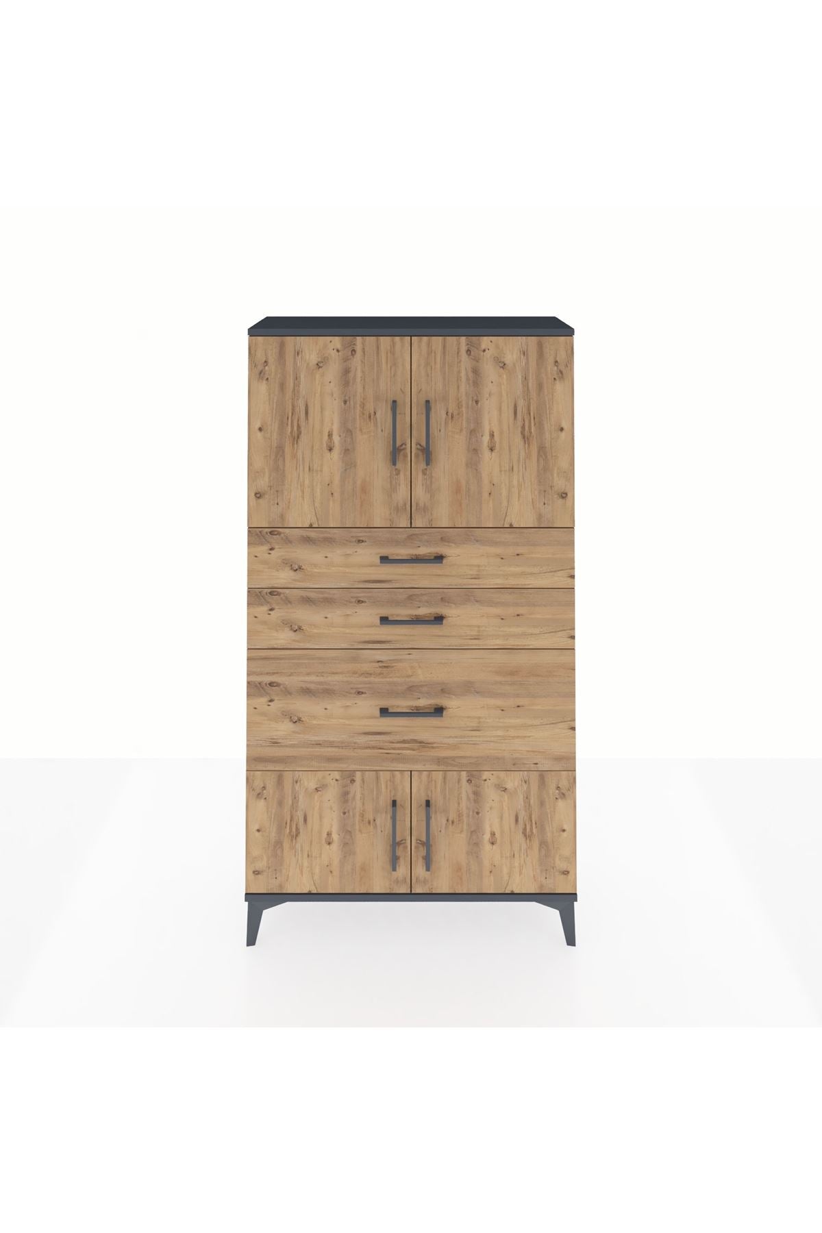 Arges Dolap 2 Raflı 3 Çekmeceli 4 Kapaklı 88x30x163 Antrasit-Çam