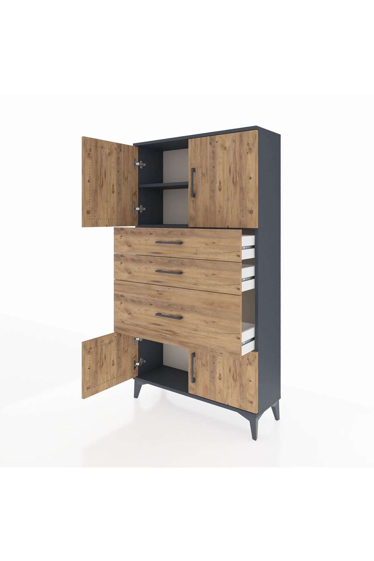 Arges Dolap 2 Raflı 3 Çekmeceli 4 Kapaklı 88x30x163 Antrasit-Çam