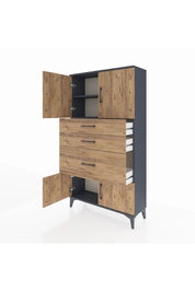 Arges Dolap 2 Raflı 3 Çekmeceli 4 Kapaklı 88x30x163 Antrasit-Çam