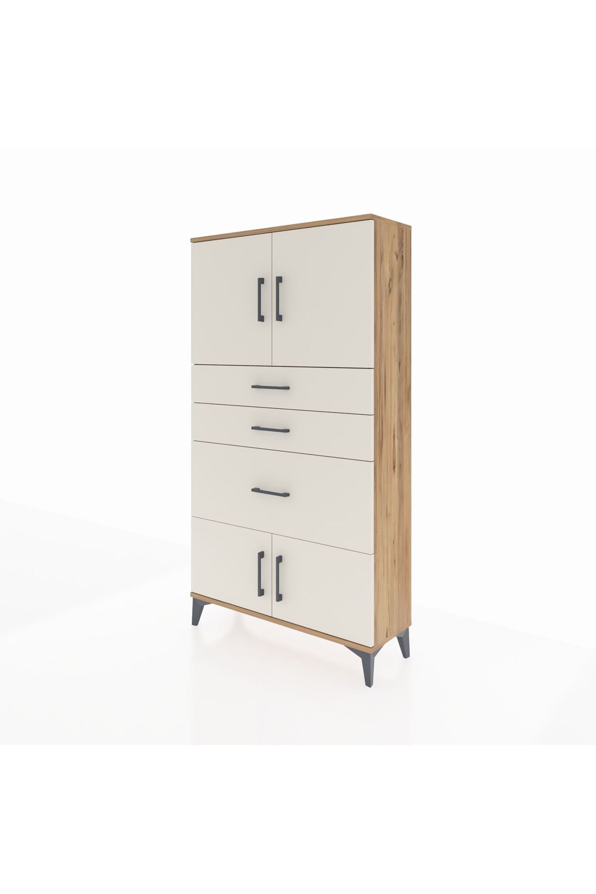 Arges Dolap 2 Raflı 3 Çekmeceli 4 Kapaklı 88x30x163 Çam-Aytaşı