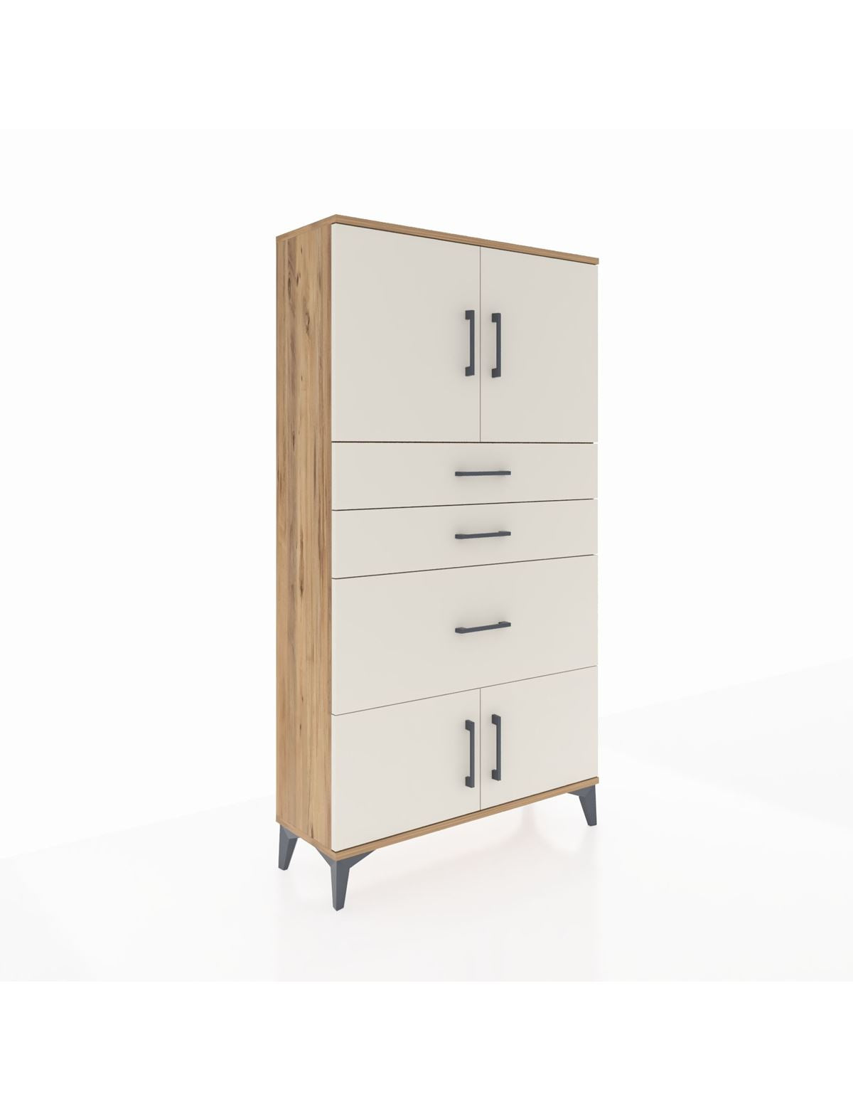 Arges Dolap 2 Raflı 3 Çekmeceli 4 Kapaklı 88x30x163 Çam-Aytaşı