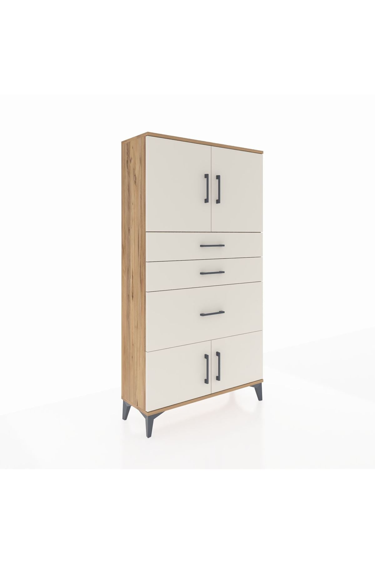 Arges Dolap 2 Raflı 3 Çekmeceli 4 Kapaklı 88x30x163 Çam-Aytaşı