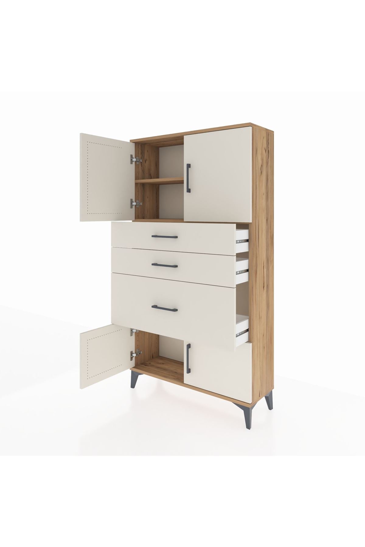 Arges Dolap 2 Raflı 3 Çekmeceli 4 Kapaklı 88x30x163 Çam-Aytaşı