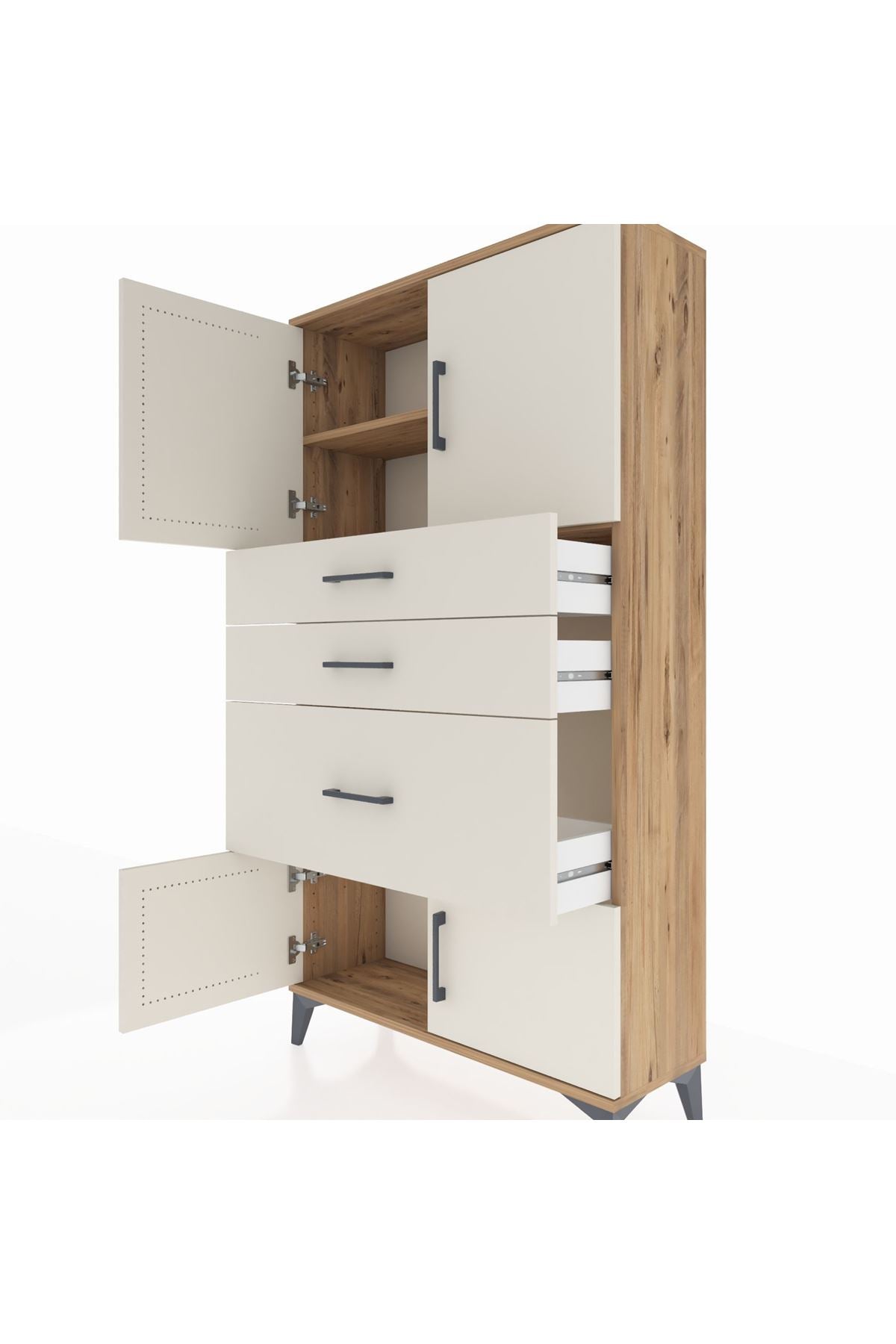 Arges Dolap 2 Raflı 3 Çekmeceli 4 Kapaklı 88x30x163 Çam-Aytaşı