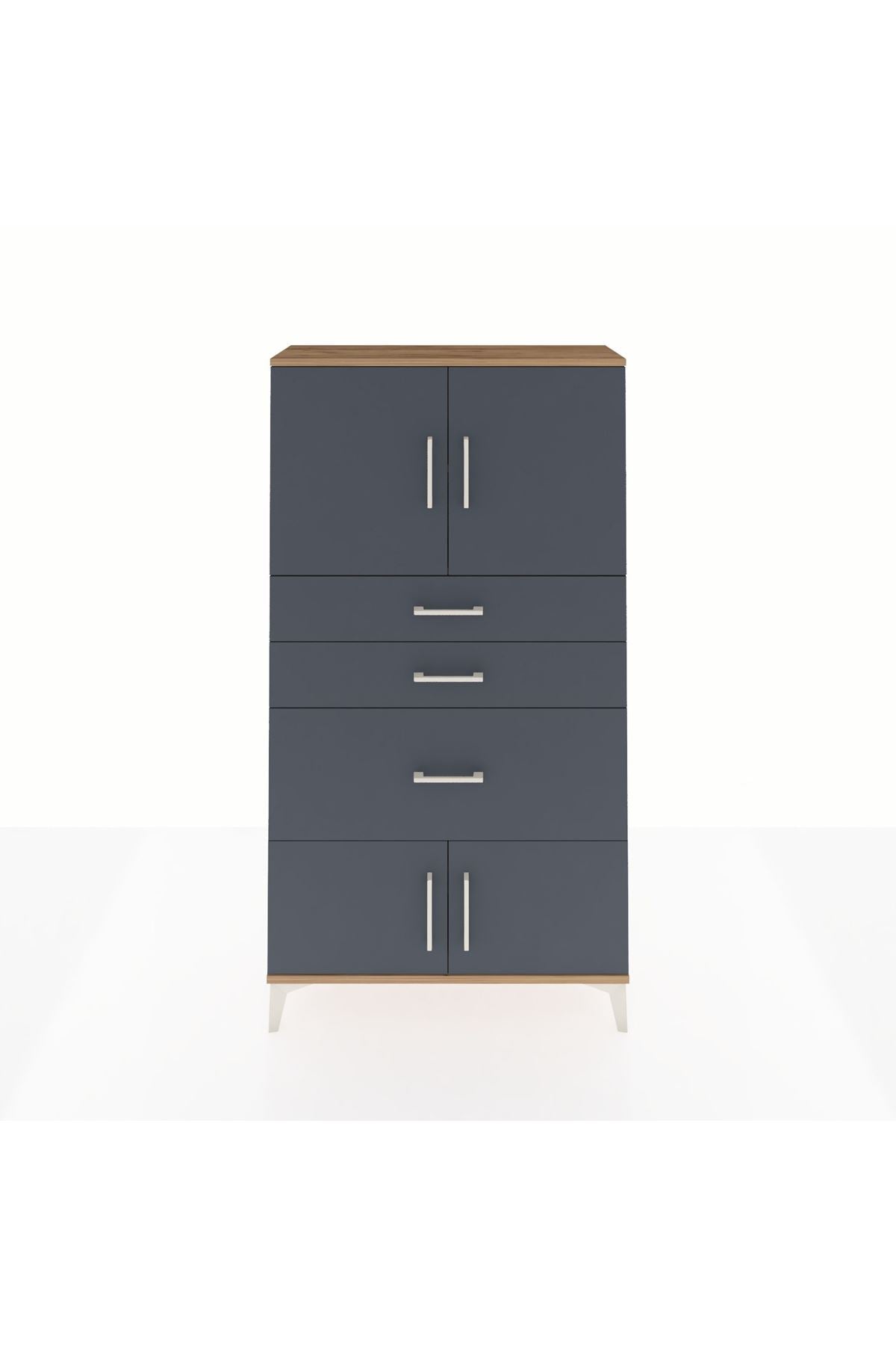 Arges Dolap 2 Raflı 3 Çekmeceli 4 Kapaklı 88x30x163 Çam-Antrasit