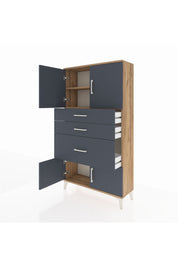 Arges Dolap 2 Raflı 3 Çekmeceli 4 Kapaklı 88x30x163 Çam-Antrasit