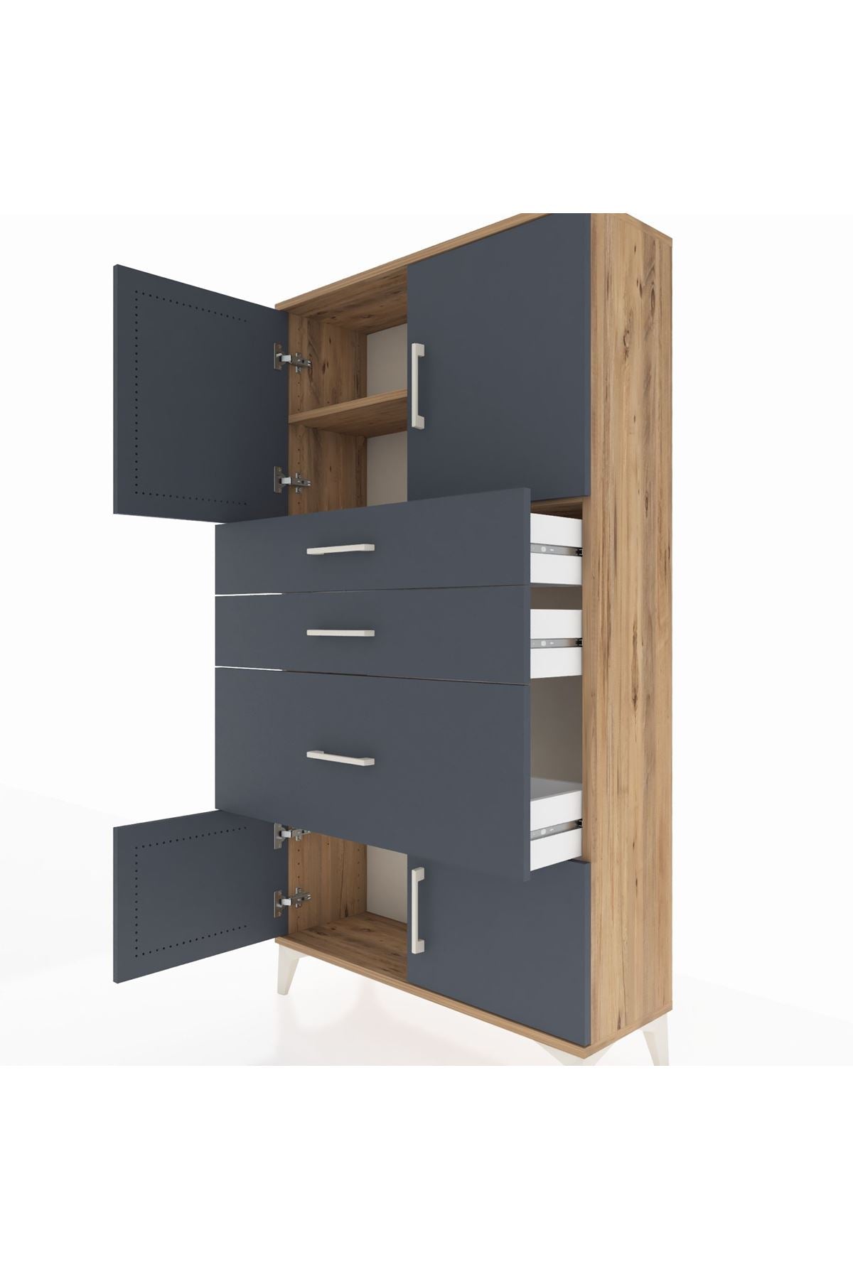 Arges Dolap 2 Raflı 3 Çekmeceli 4 Kapaklı 88x30x163 Çam-Antrasit