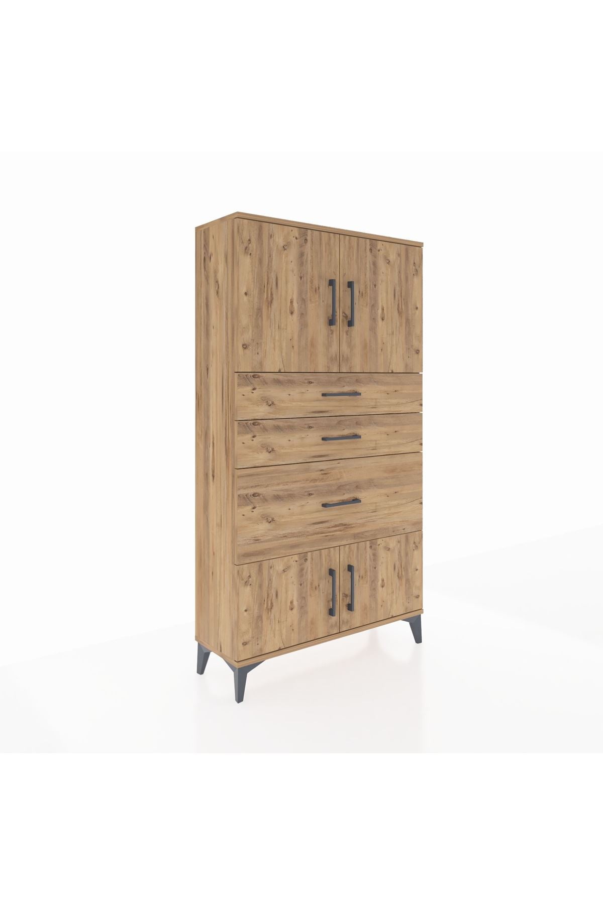 Arges Dolap 2 Raflı 3 Çekmeceli 4 Kapaklı 88x30x163 Çam-Çam