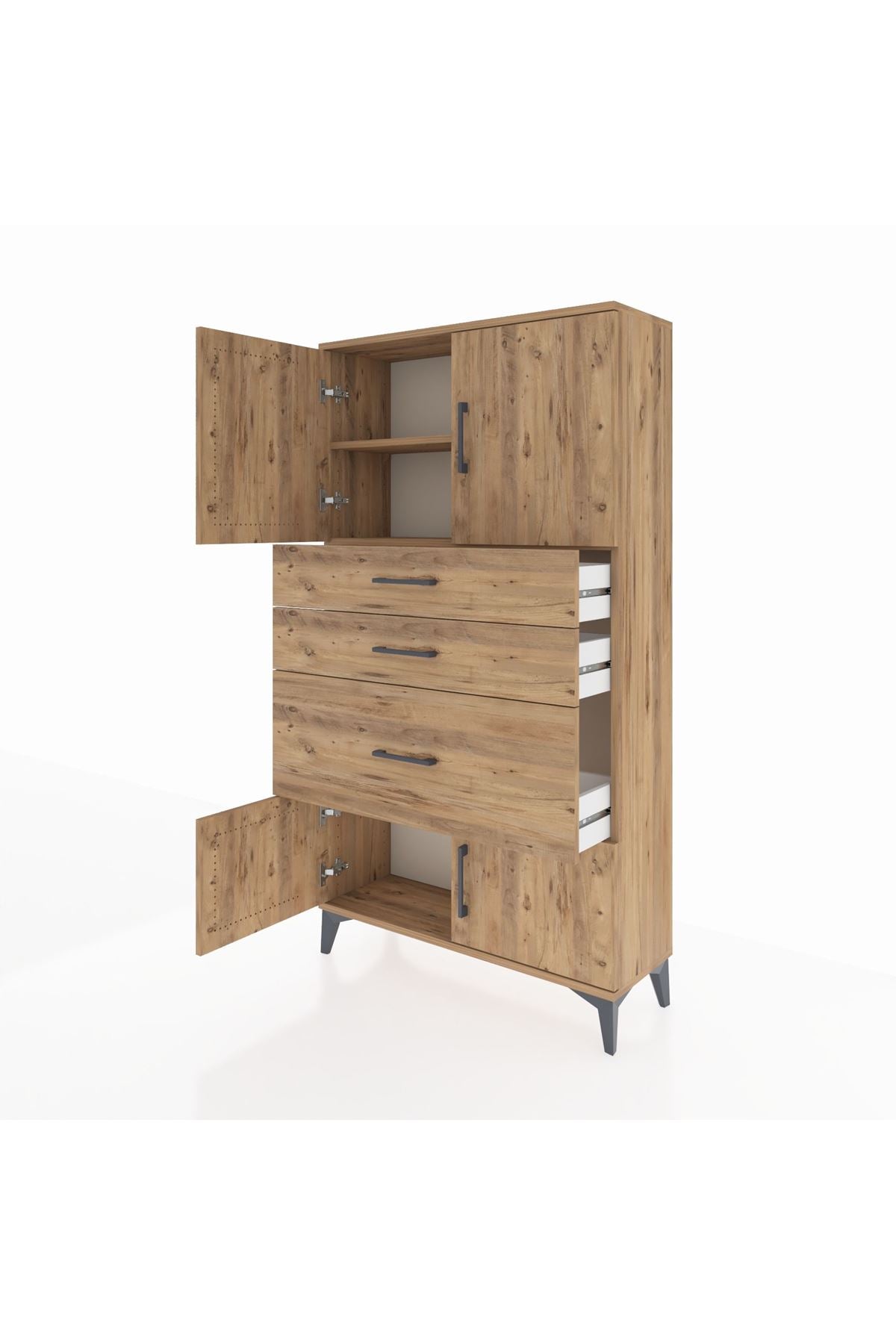 Arges Dolap 2 Raflı 3 Çekmeceli 4 Kapaklı 88x30x163 Çam-Çam