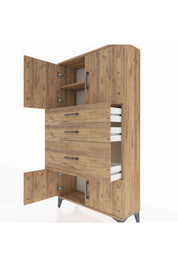 Arges Dolap 2 Raflı 3 Çekmeceli 4 Kapaklı 88x30x163 Çam-Çam