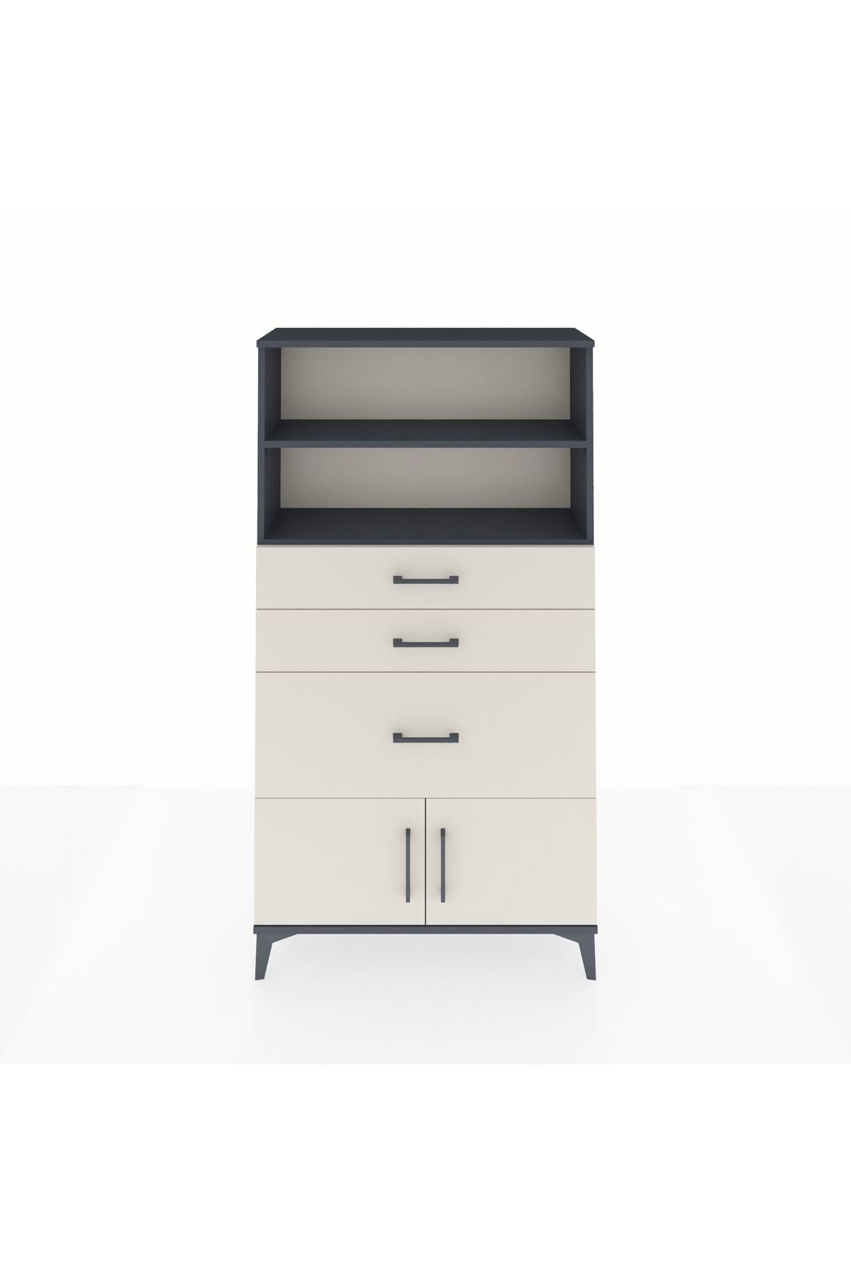 Arges Dolap 2 Raflı 3 Çekmeceli 2 Kapaklı 88x30x163 Antrasit-Aytaşı