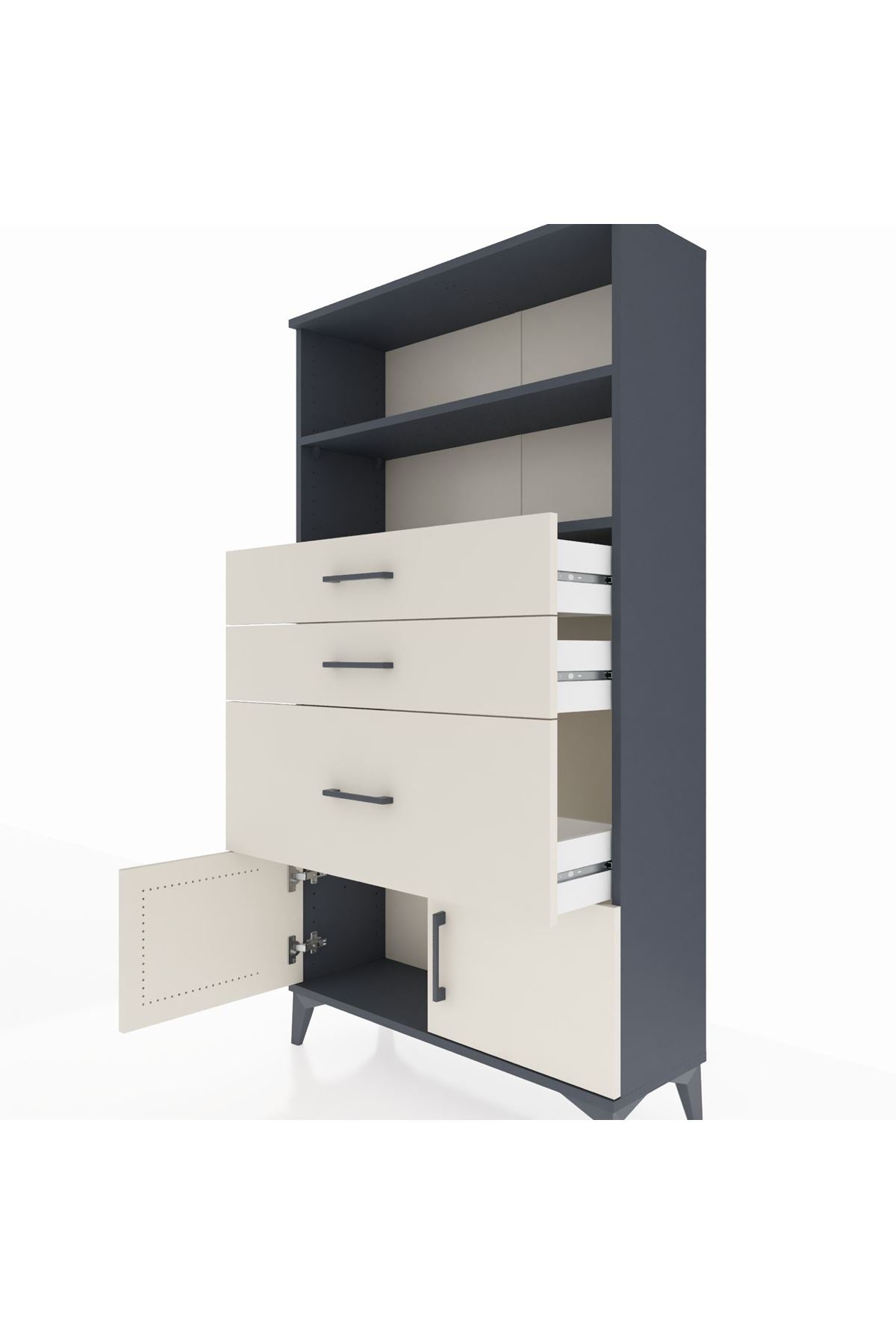 Arges Dolap 2 Raflı 3 Çekmeceli 2 Kapaklı 88x30x163 Antrasit-Aytaşı