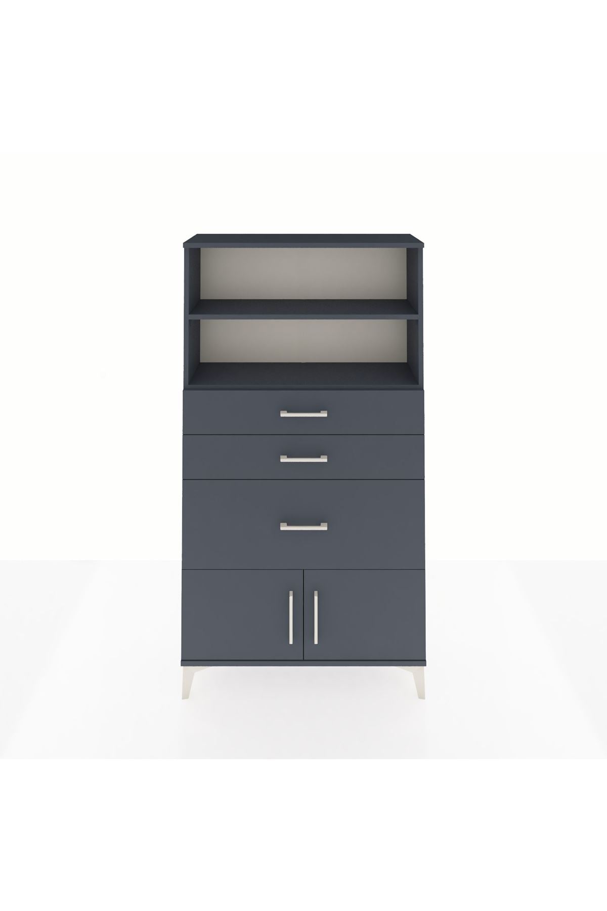 Arges Dolap 2 Raflı 3 Çekmeceli 2 Kapaklı 88x30x163 Antrasit-Antrasit