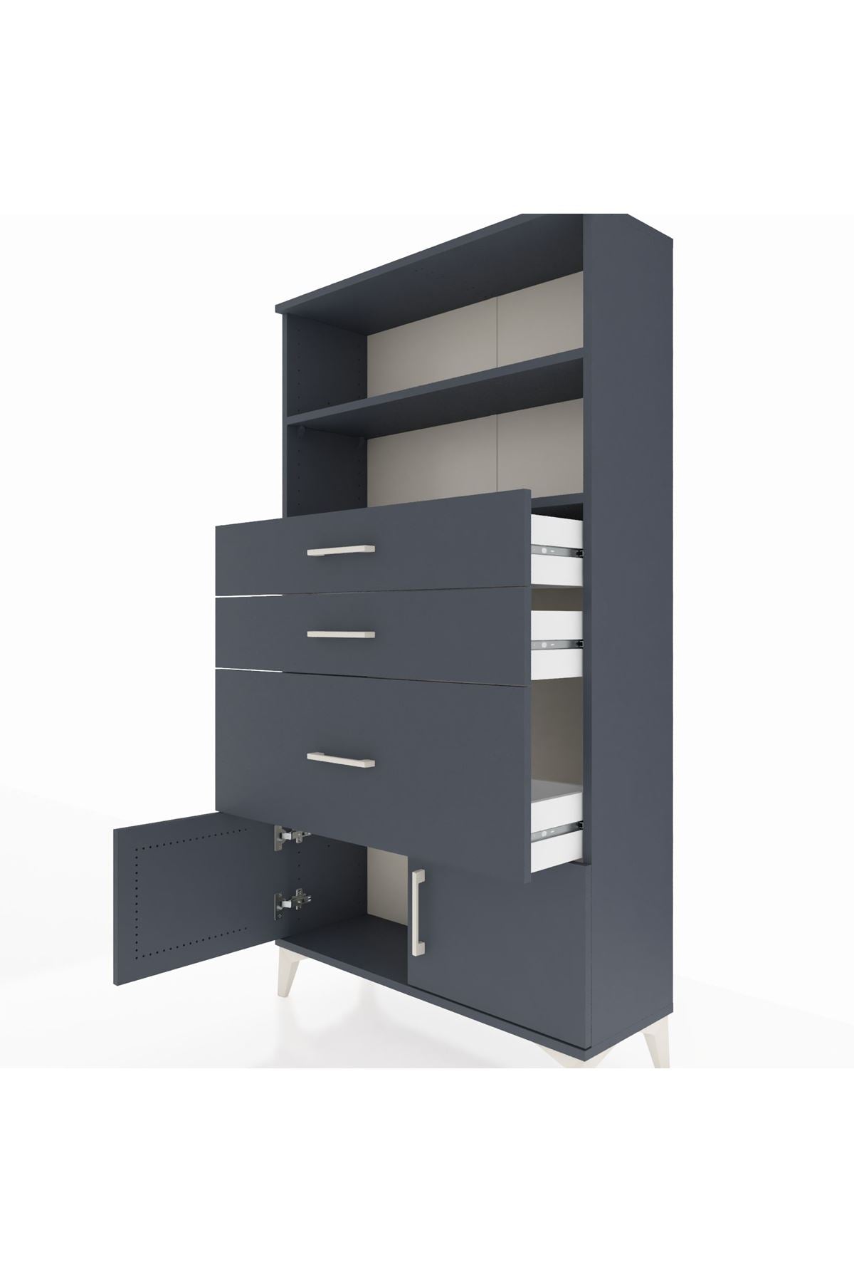 Arges Dolap 2 Raflı 3 Çekmeceli 2 Kapaklı 88x30x163 Antrasit-Antrasit