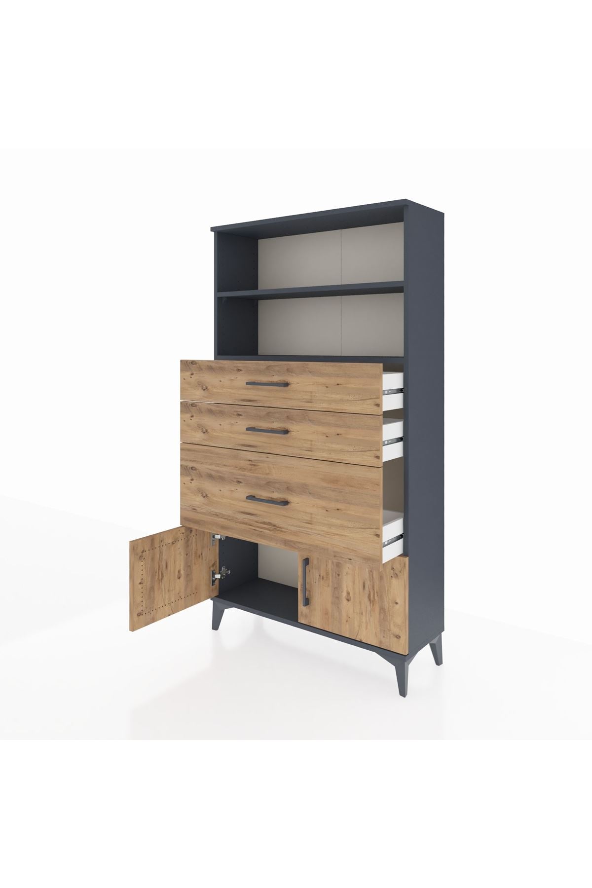 Arges Dolap 2 Raflı 3 Çekmeceli 2 Kapaklı 88x30x163 Antrasit-Çam