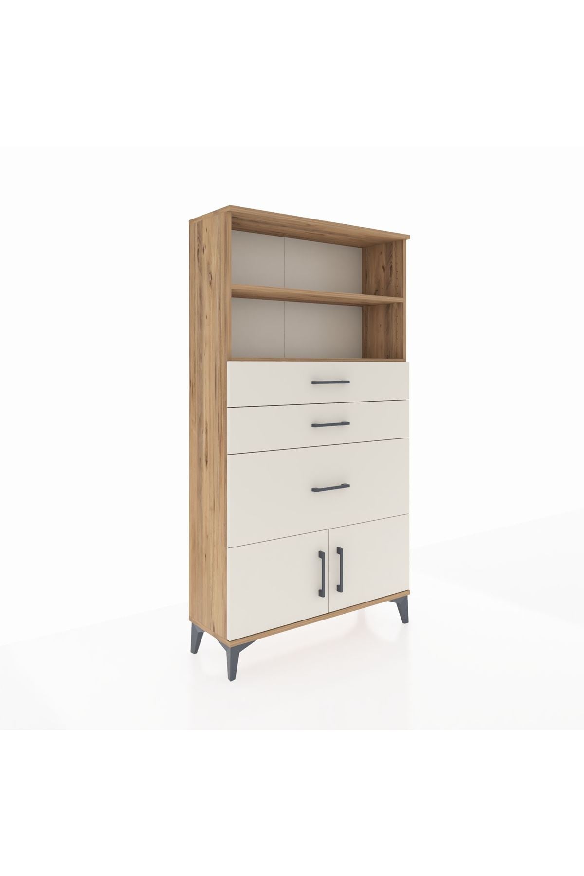 Arges Dolap 2 Raflı 3 Çekmeceli 2 Kapaklı 88x30x163 Çam-Aytaşı