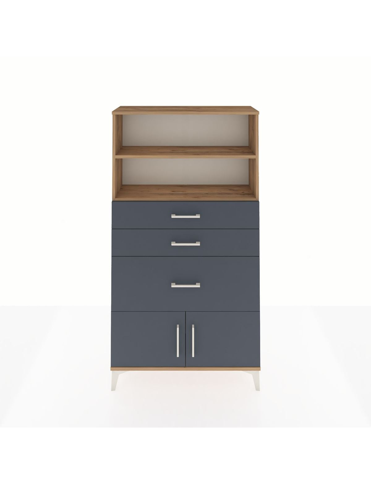 Arges Dolap 2 Raflı 3 Çekmeceli 2 Kapaklı 88x30x163 Çam-Antrasit