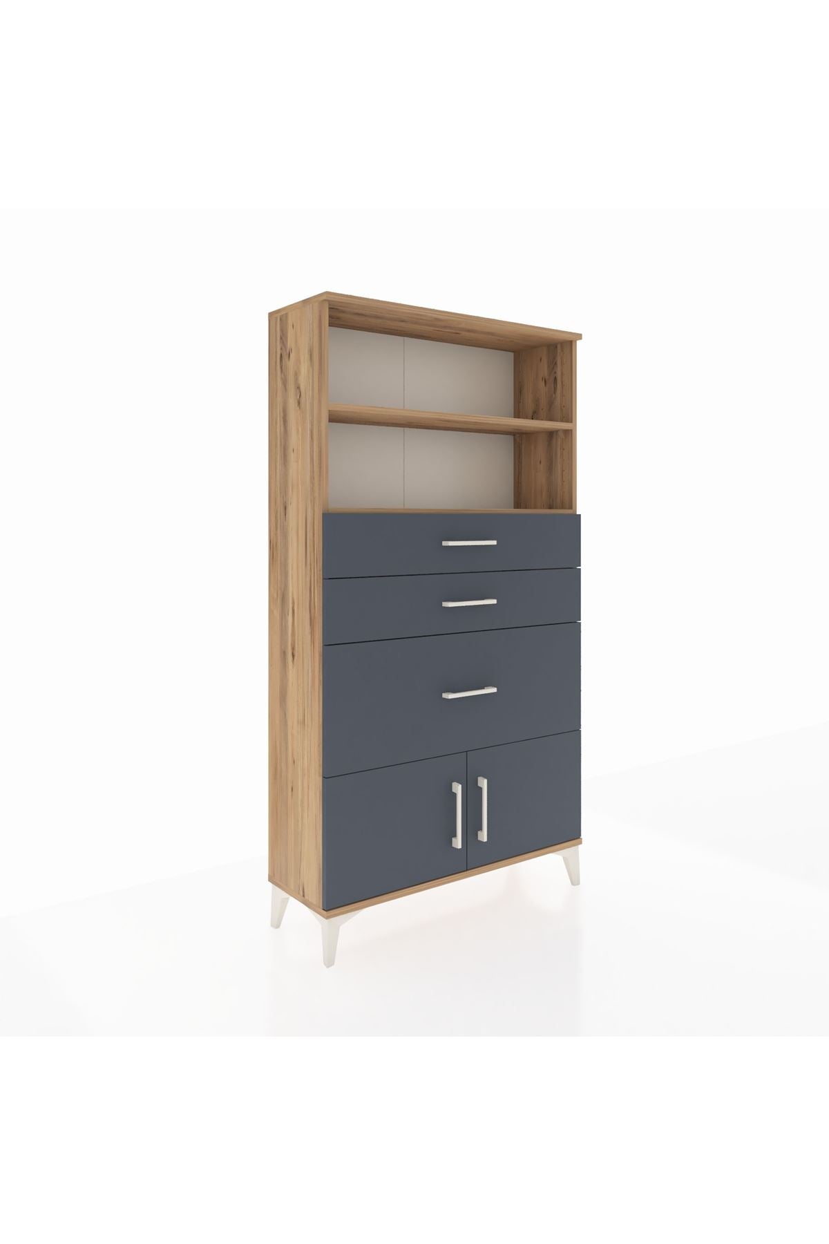 Arges Dolap 2 Raflı 3 Çekmeceli 2 Kapaklı 88x30x163 Çam-Antrasit