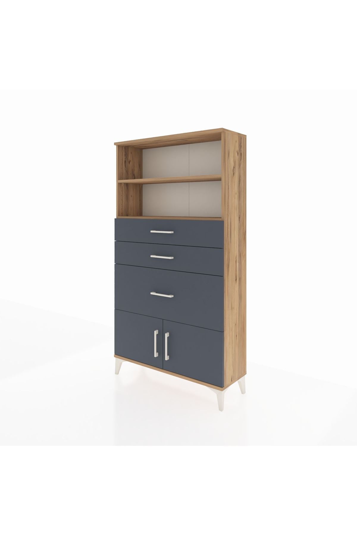 Arges Dolap 2 Raflı 3 Çekmeceli 2 Kapaklı 88x30x163 Çam-Antrasit