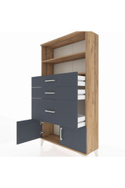 Arges Dolap 2 Raflı 3 Çekmeceli 2 Kapaklı 88x30x163 Çam-Antrasit