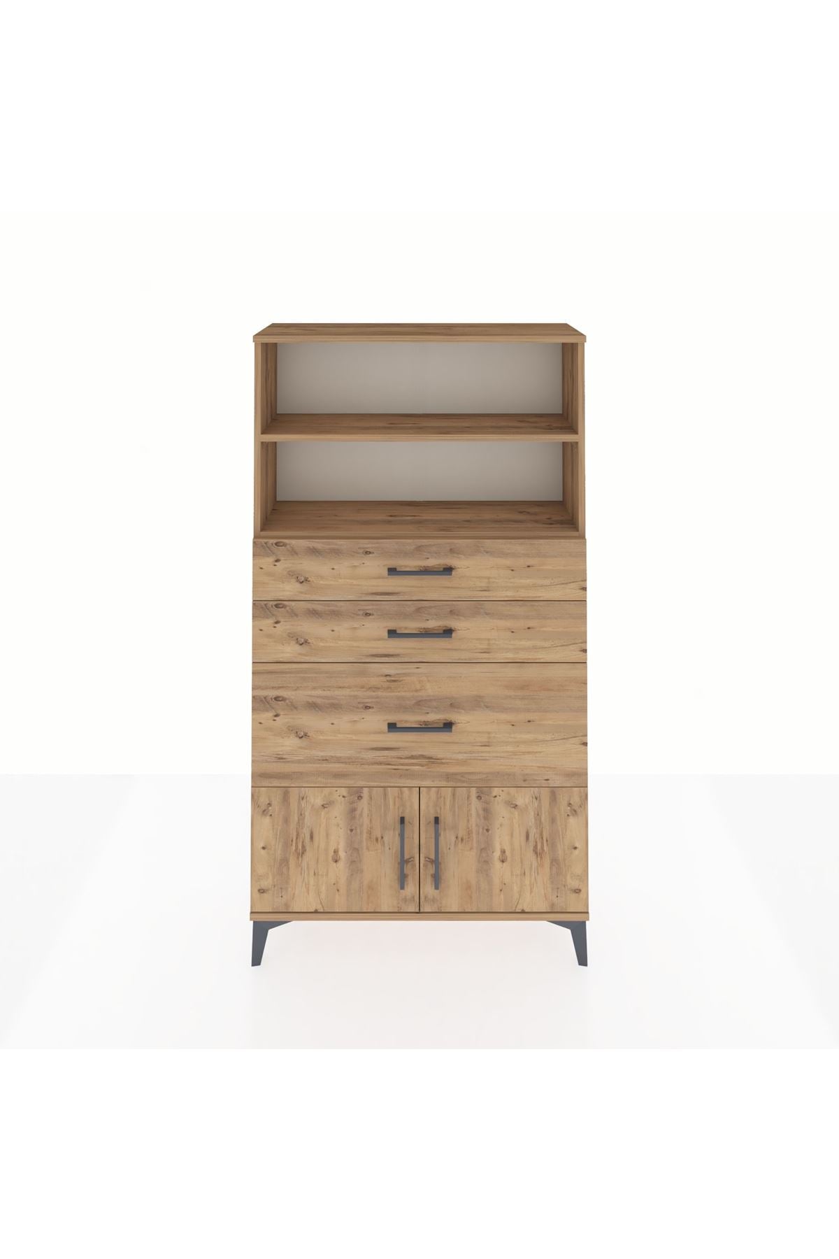 Arges Dolap 2 Raflı 3 Çekmeceli 2 Kapaklı 88x30x163 Çam-Çam