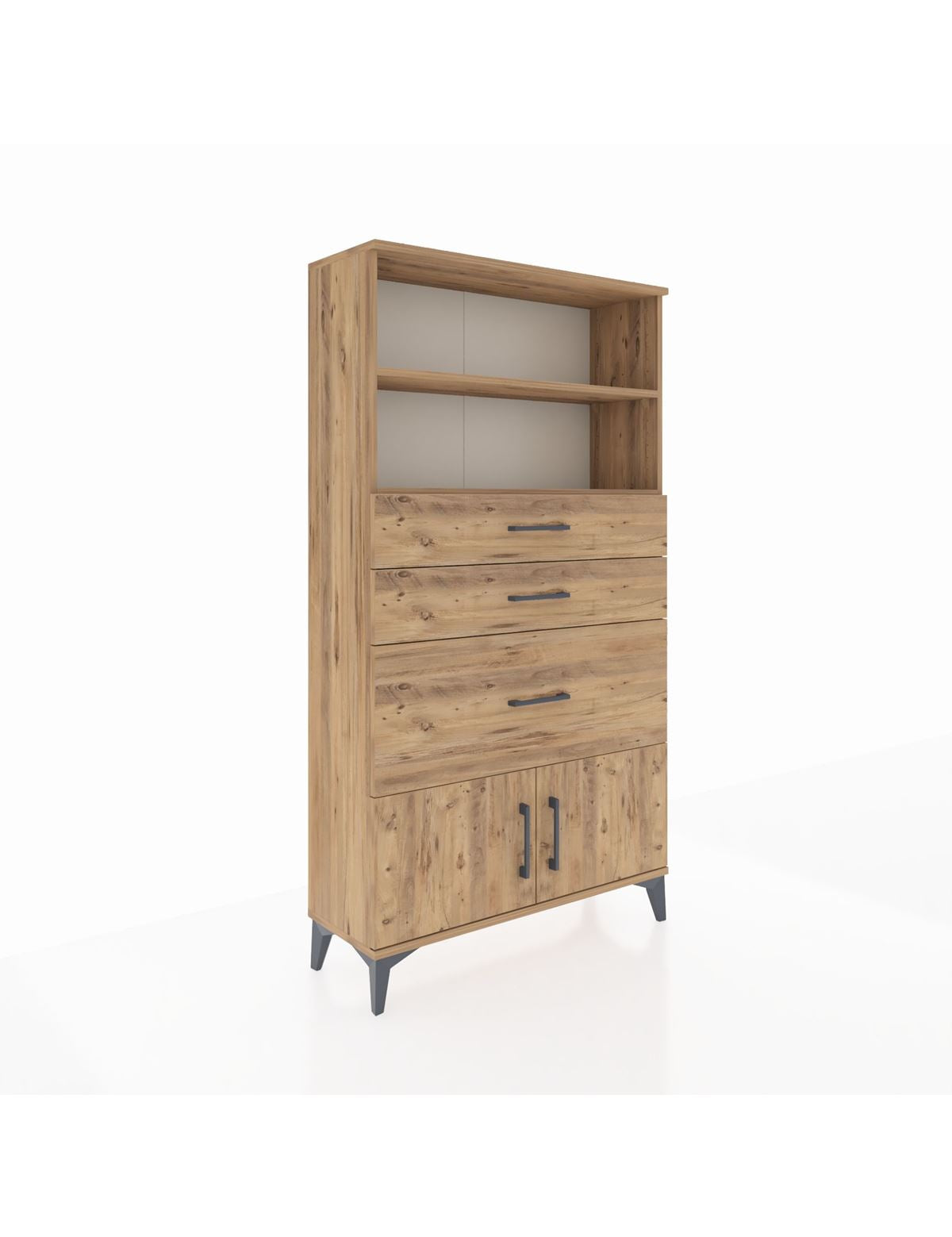 Arges Dolap 2 Raflı 3 Çekmeceli 2 Kapaklı 88x30x163 Çam-Çam