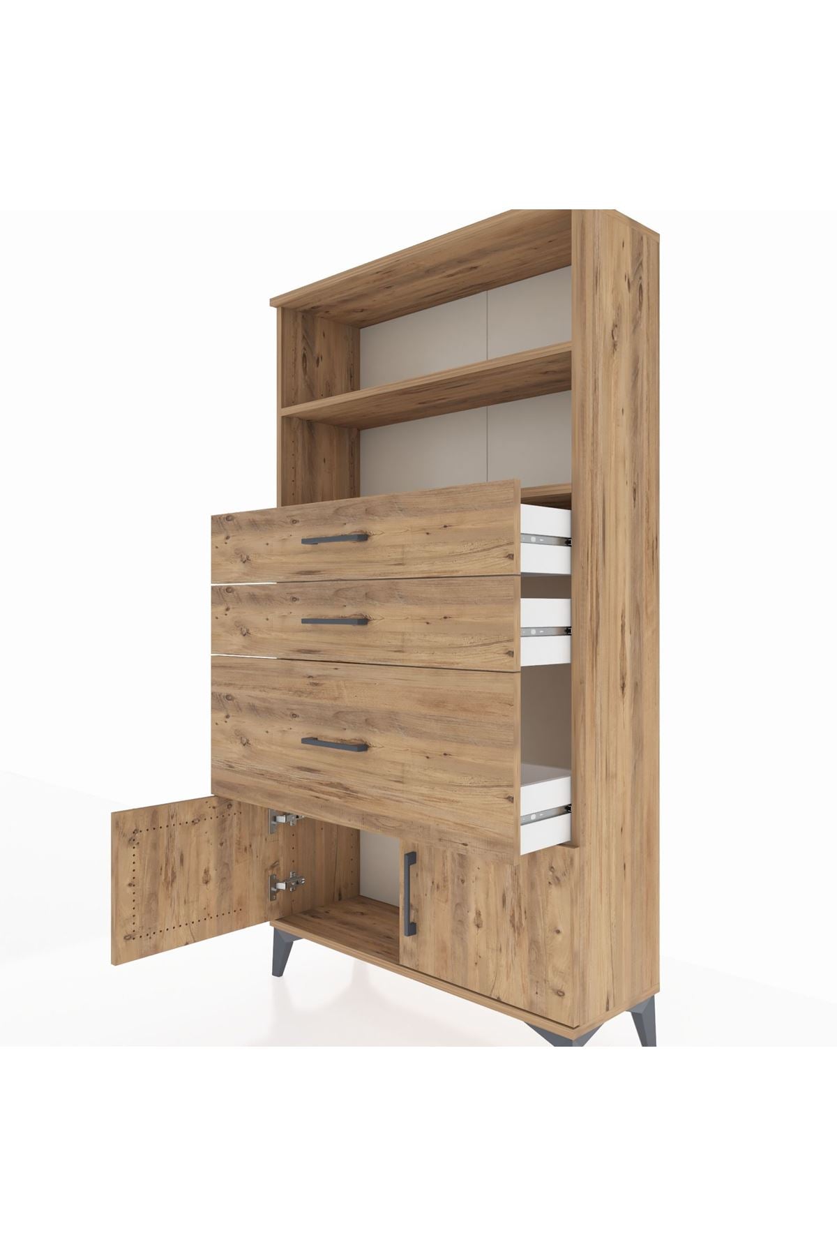 Arges Dolap 2 Raflı 3 Çekmeceli 2 Kapaklı 88x30x163 Çam-Çam