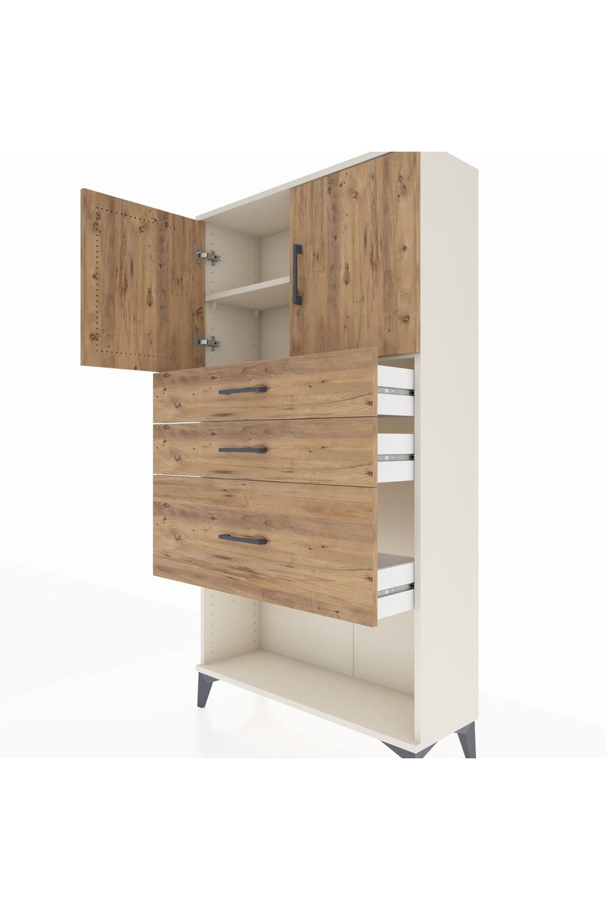 Arges Dolap 2 Raflı 3 Çekmeceli 2 Kapaklı 88x30x163 Aytaşı-Çam