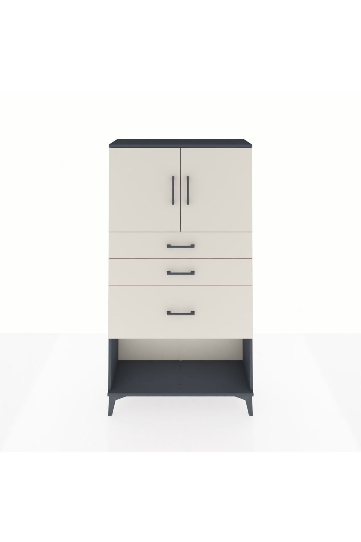 Arges Dolap 2 Raflı 3 Çekmeceli 2 Kapaklı 88x30x163 Antrasit-Aytaşı