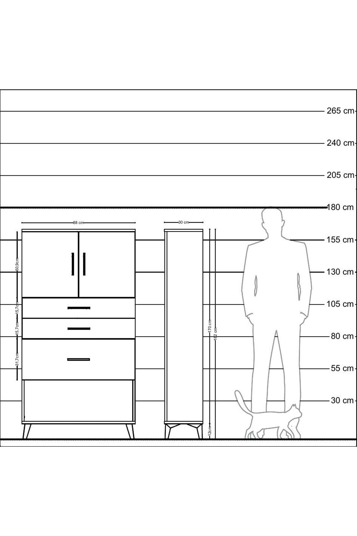 Arges Dolap 2 Raflı 3 Çekmeceli 2 Kapaklı 88x30x163 Antrasit-Aytaşı
