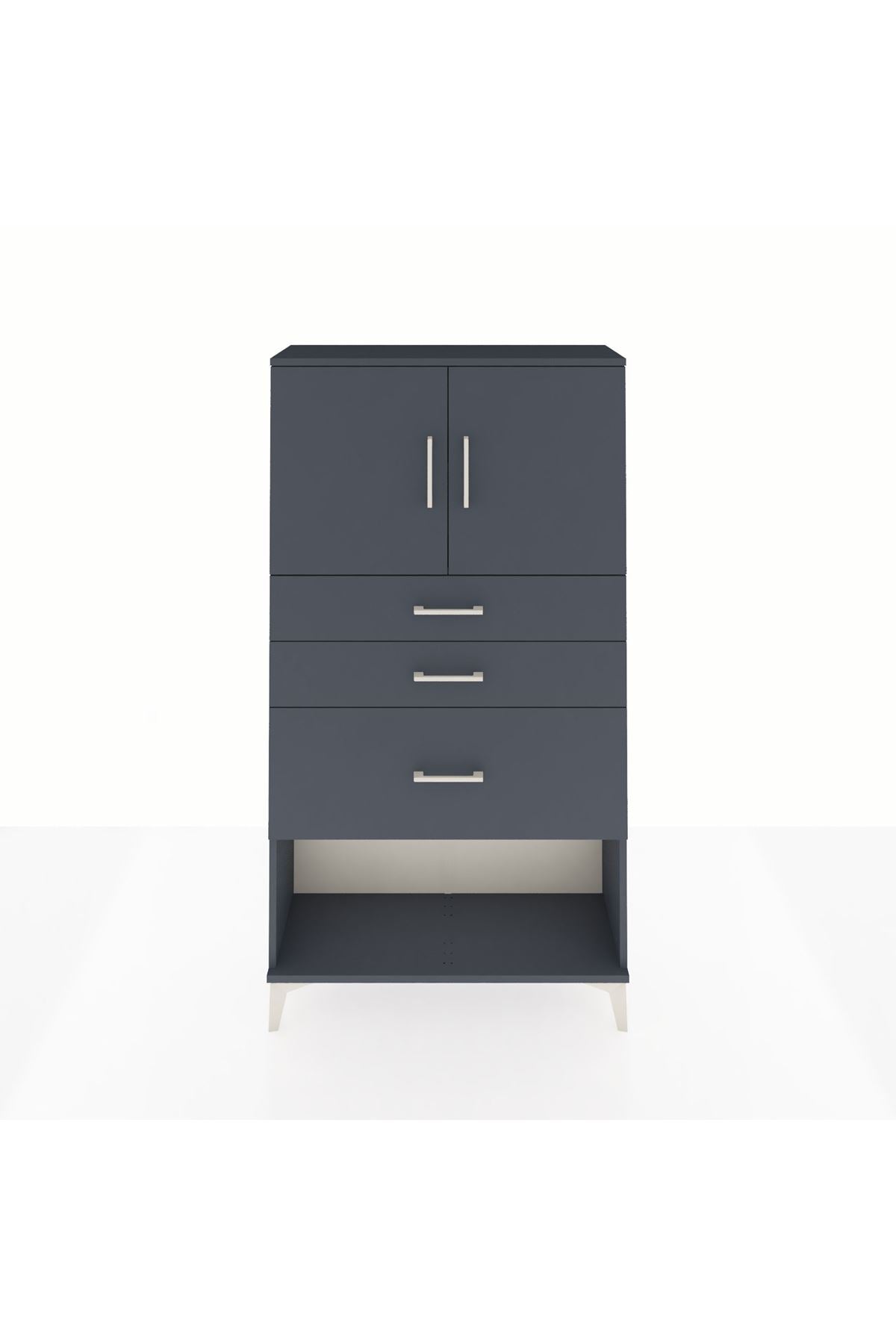 Arges Dolap 2 Raflı 3 Çekmeceli 2 Kapaklı 88x30x163 Antrasit-Antrasit