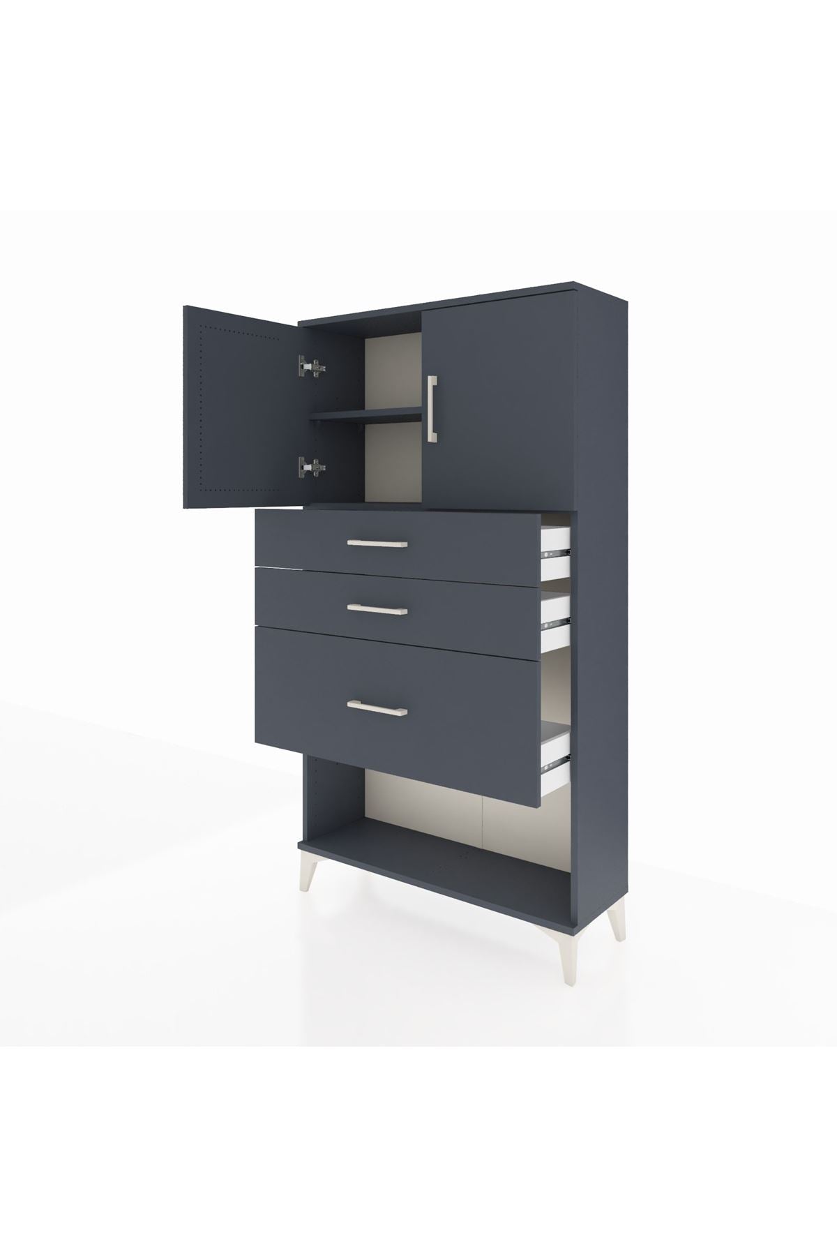 Arges Dolap 2 Raflı 3 Çekmeceli 2 Kapaklı 88x30x163 Antrasit-Antrasit