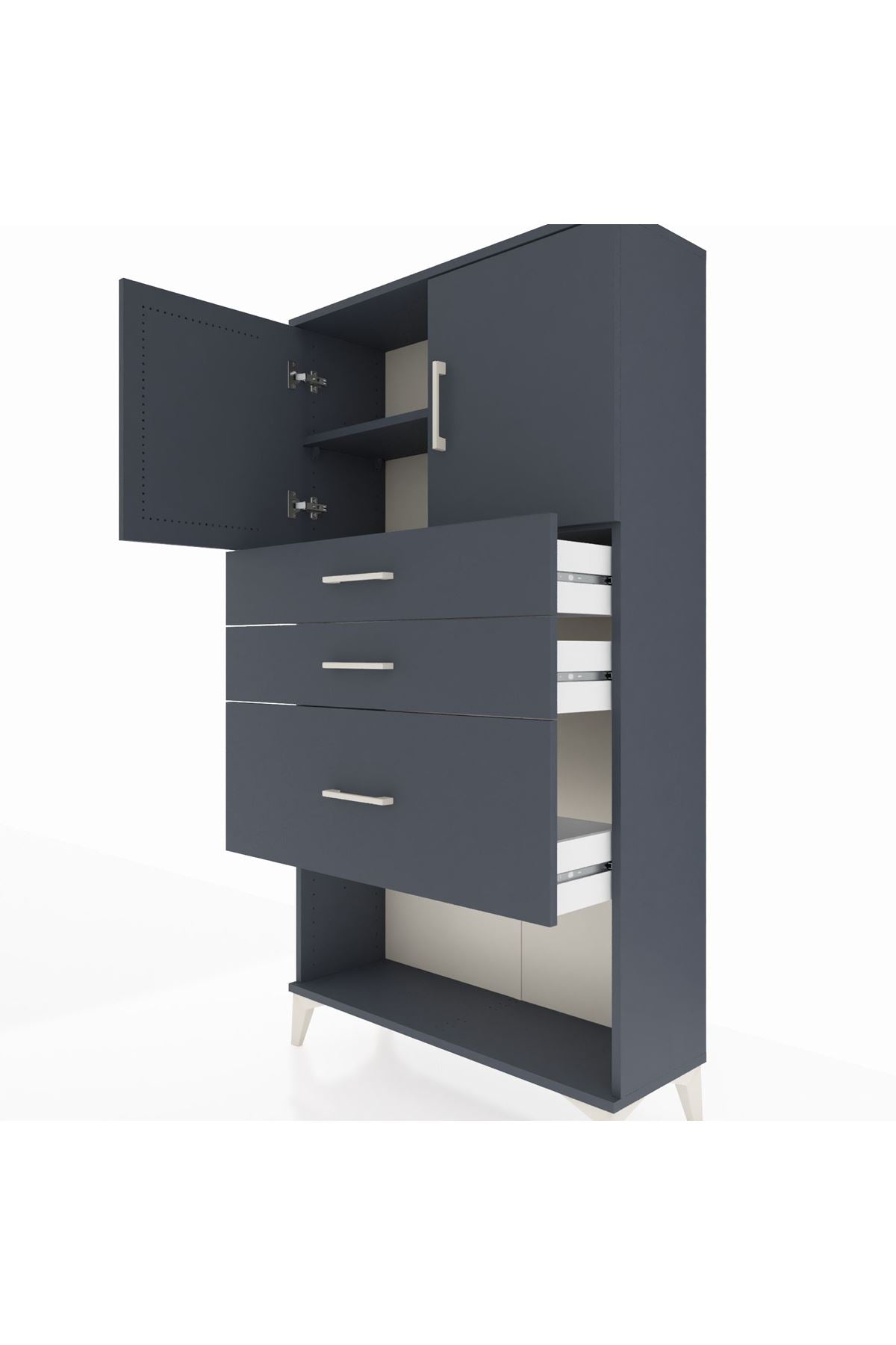 Arges Dolap 2 Raflı 3 Çekmeceli 2 Kapaklı 88x30x163 Antrasit-Antrasit