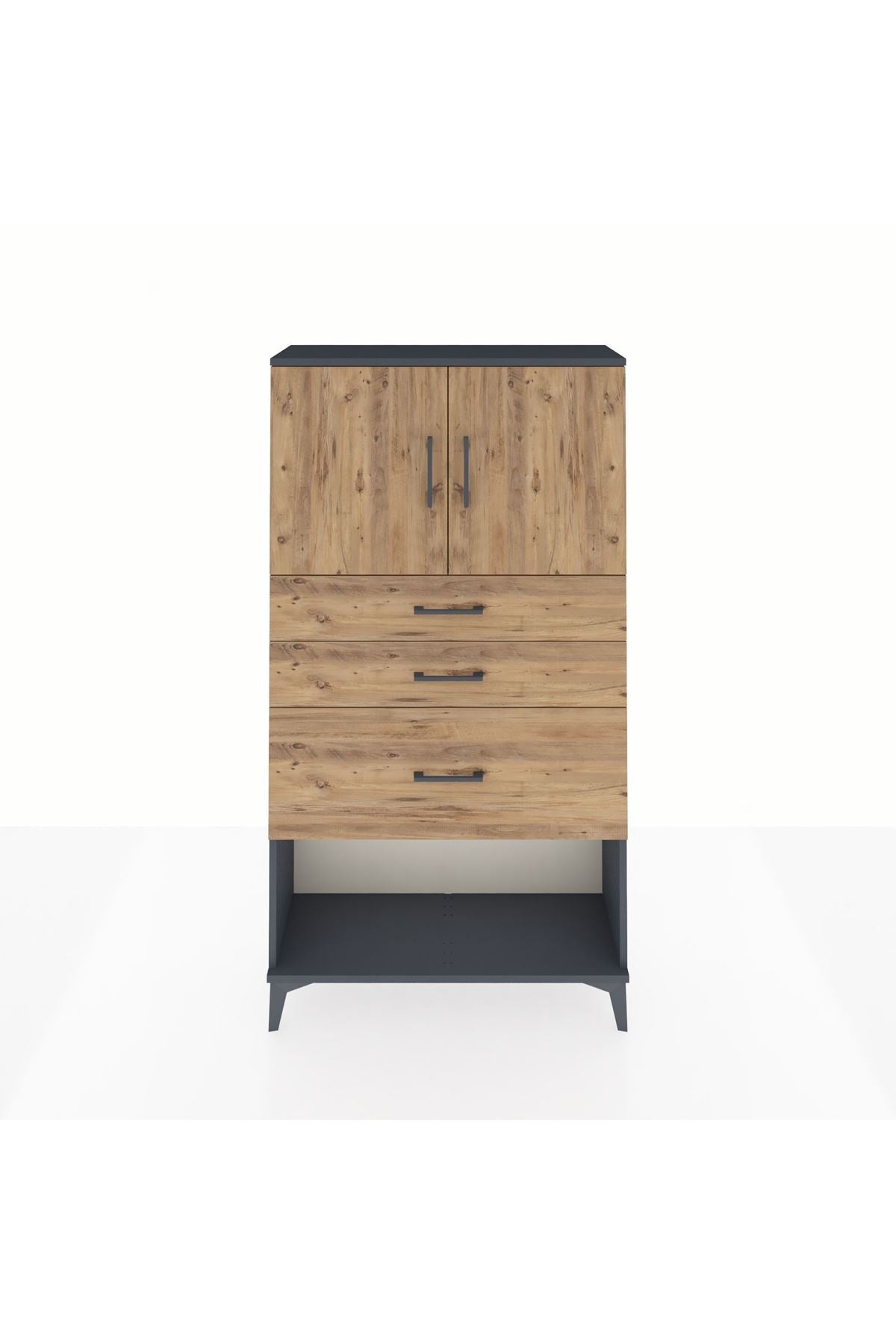 Arges Dolap 2 Raflı 3 Çekmeceli 2 Kapaklı 88x30x163 Antrasit-Çam